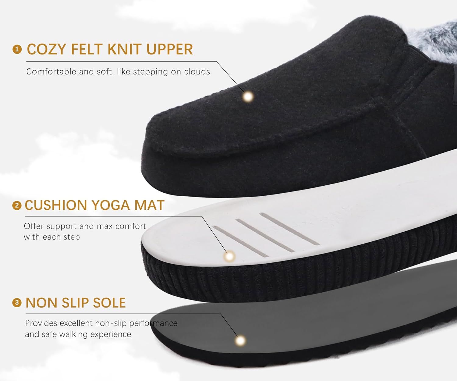 ONCAI Mens Clog Slippers with Arch Support Stripe Faux Fur Cotton-Blend High-Density Memory Foam Warm House Slippers Slip-on Indoor Outdoor Rubber Sole Size 7-16 - Image 4