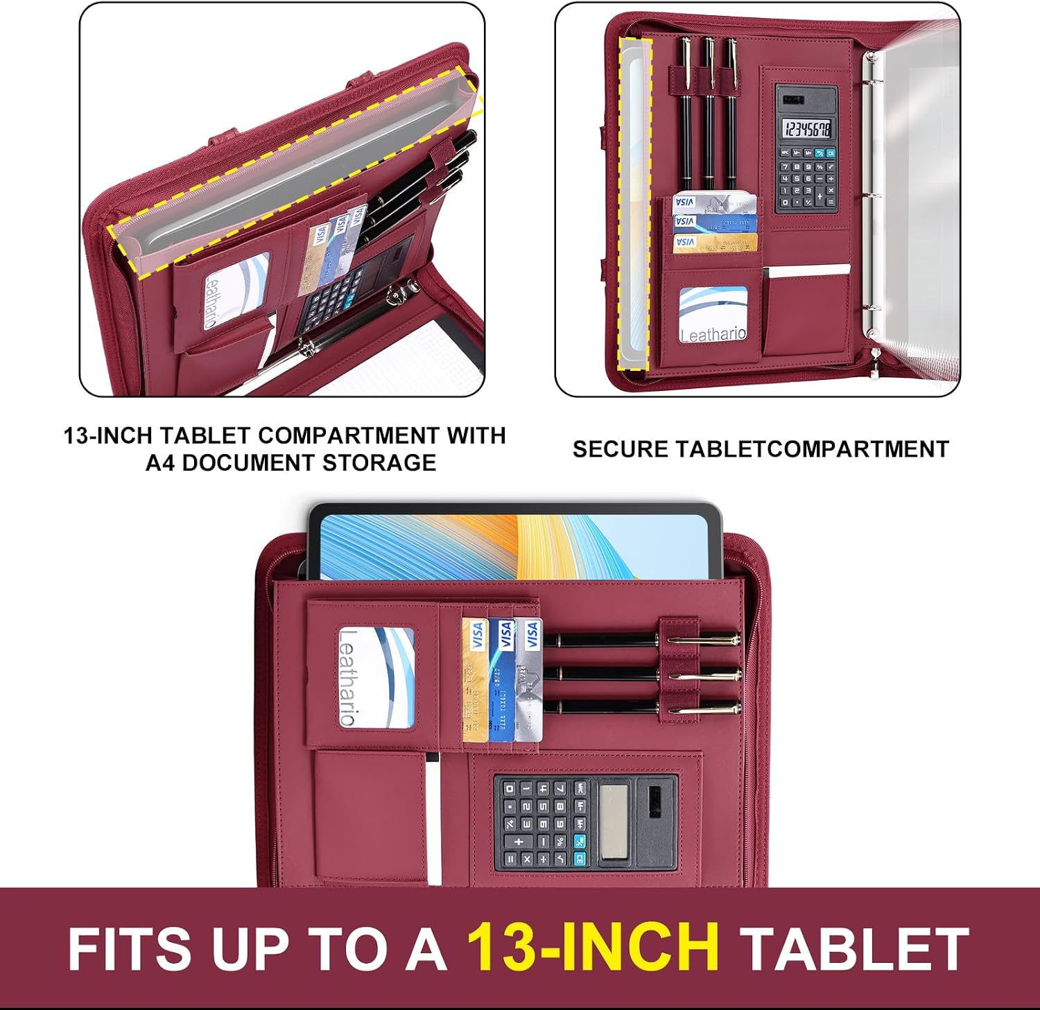 Leathario Portfolio Binder with Handle,3 Ring Padfolio with Zipper image 5