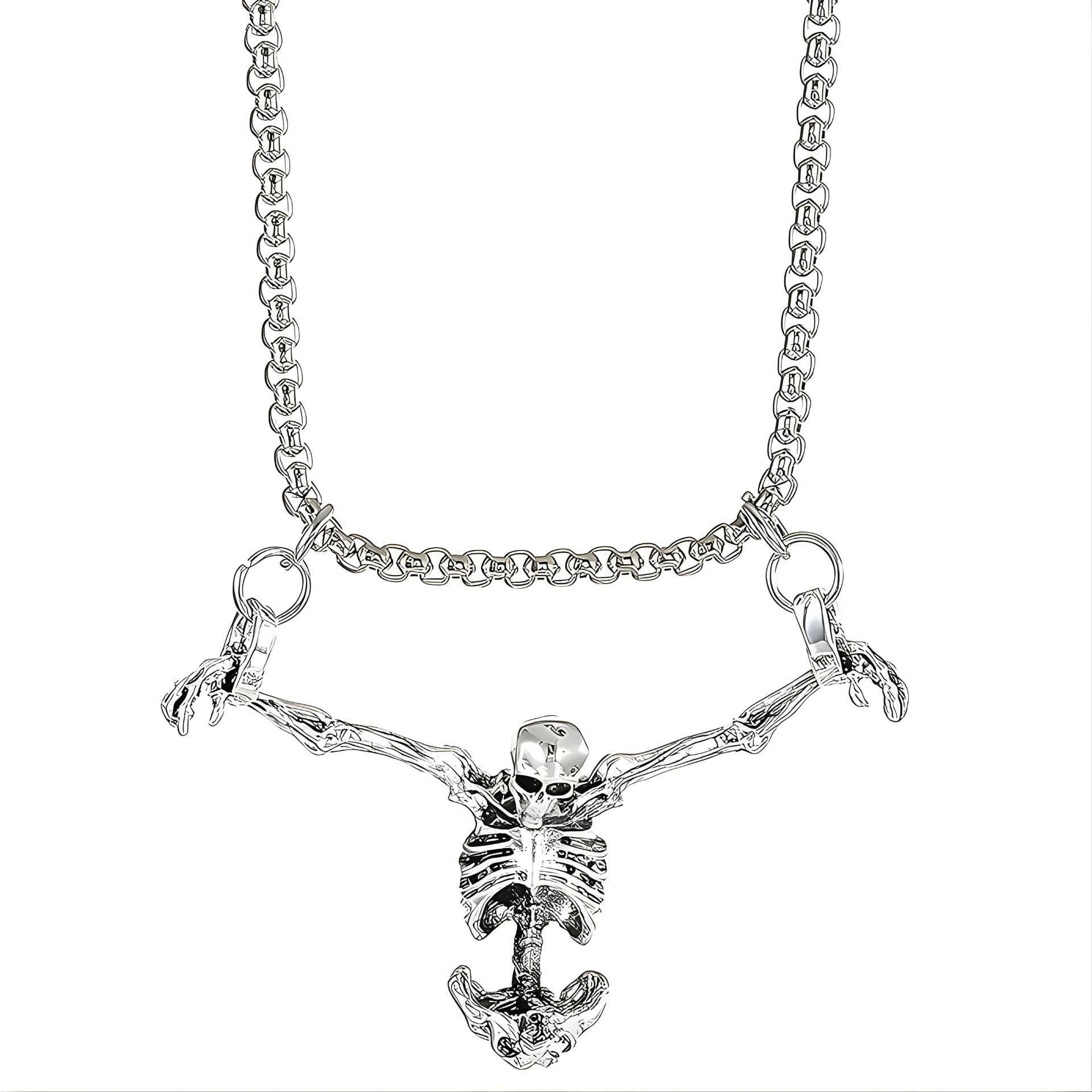 the alpha code Antique Silver Finish 'Bones of the BOLD in Chains so COLD' Hip-Hop Pendant Necklace With Wheat Chain For Men And Boys | Rugged Macho Style Bold Biker Statement Jewellery For Daily, Club, Party Use & Gifting (NK1530) 1Pc-picture-36