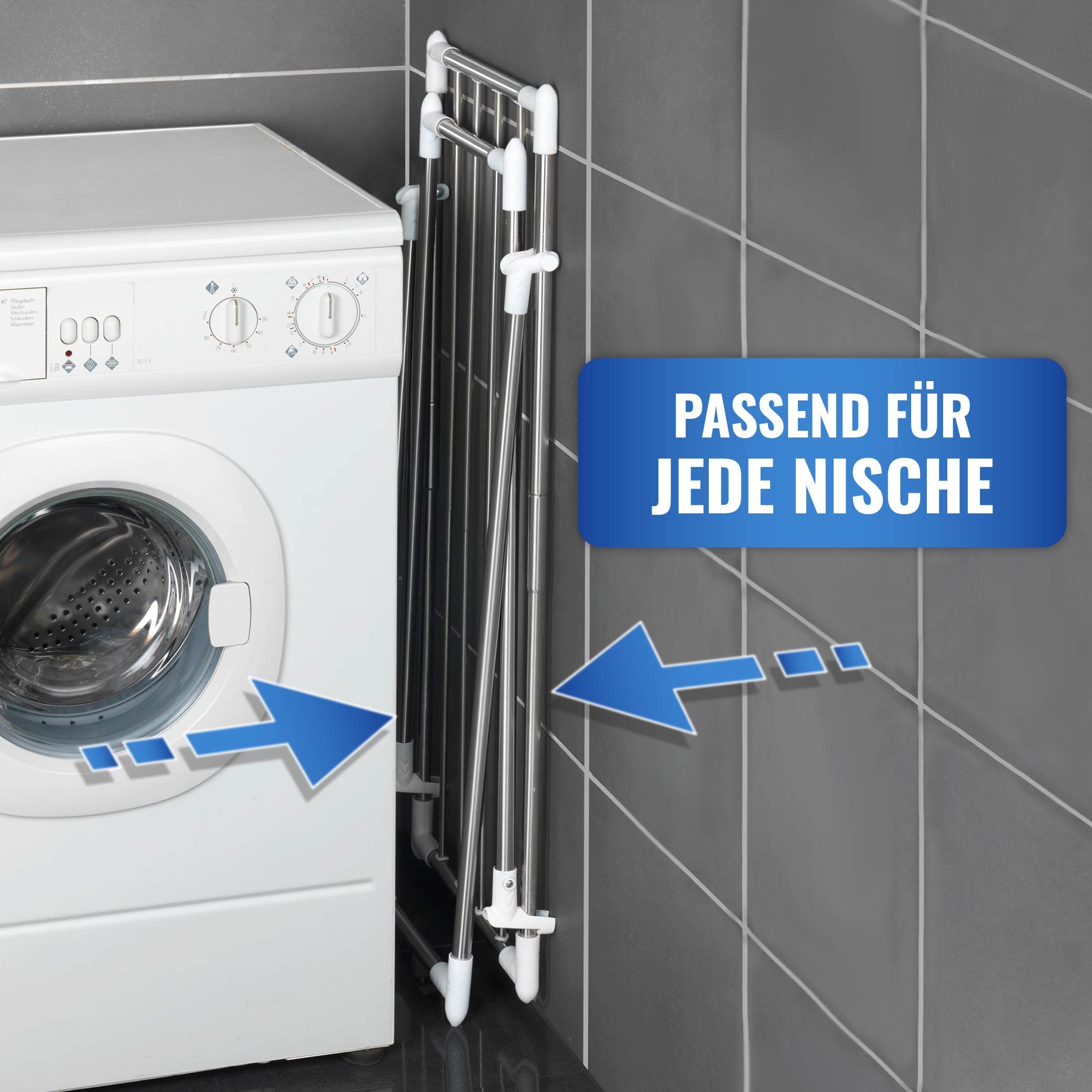 WENKO Teleskop-Wäschetrockner, ausziehbarer Wäscheständer für Dusche und Badewanne mit ausziehbarer Trockenstange, rostfreier Edelstahl, platzsparend zusammenklappbar, 71-94 x 79 x 39 cm
