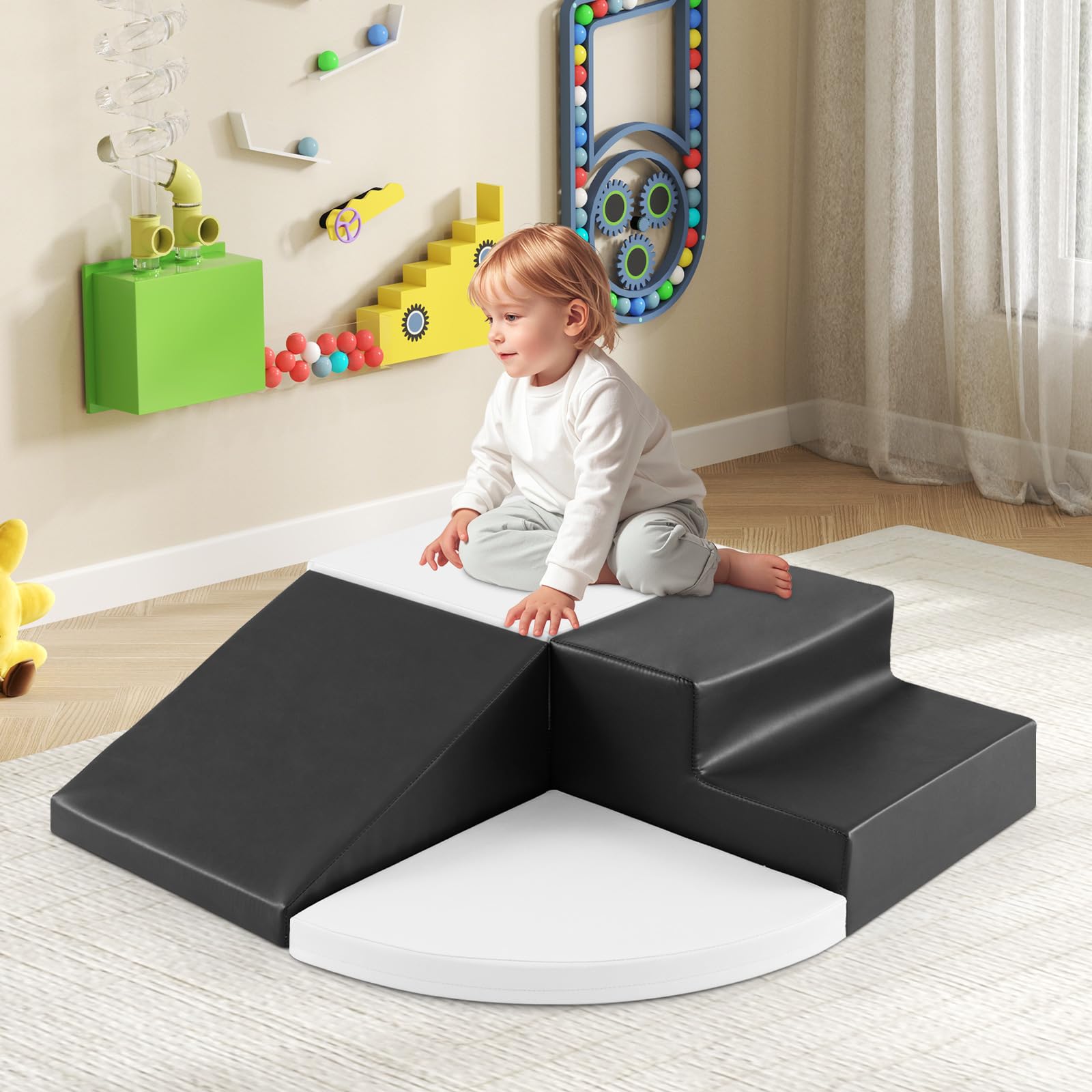 COSTWAY Juego de Bloques de Espuma Grandes para Bebé Bloques de Construcción Juguetes Educativos Ideal para Escalar Deslizar Gatear (Blanco y Gris)