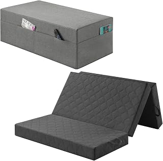sleepling Klappmatratze Visco, 3-teilige Faltmatratze, Gästematratze klappbar, Faltbare Matratze, Sitzhocker mit Husse, Foldable Mattress, Made in EU, Oeko-TEX, H2.5, 195x120x14 cm, Extra Breit, grau