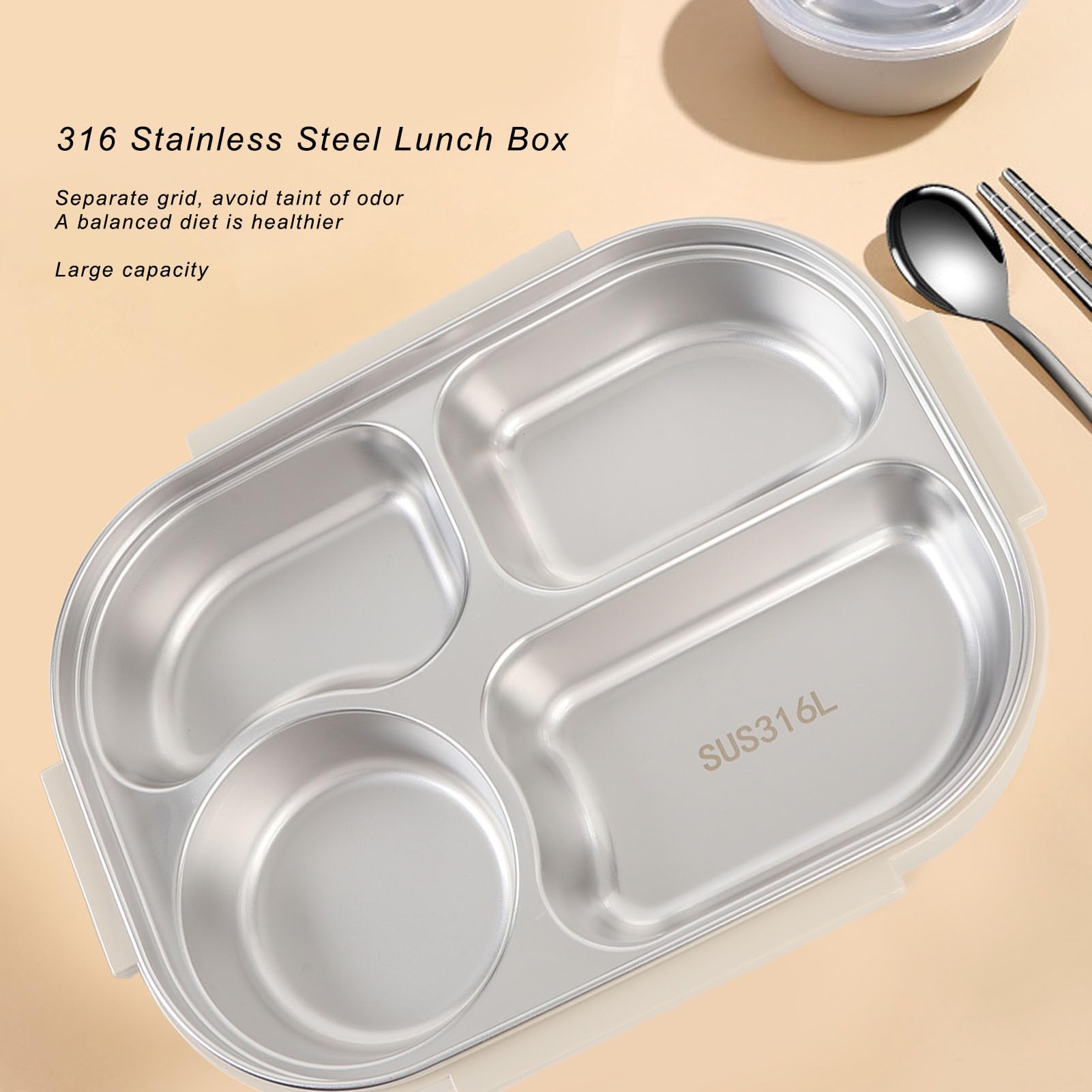 Yctze Stalowy Lunch Box, pojemność 1500 Ml (Beżowy)