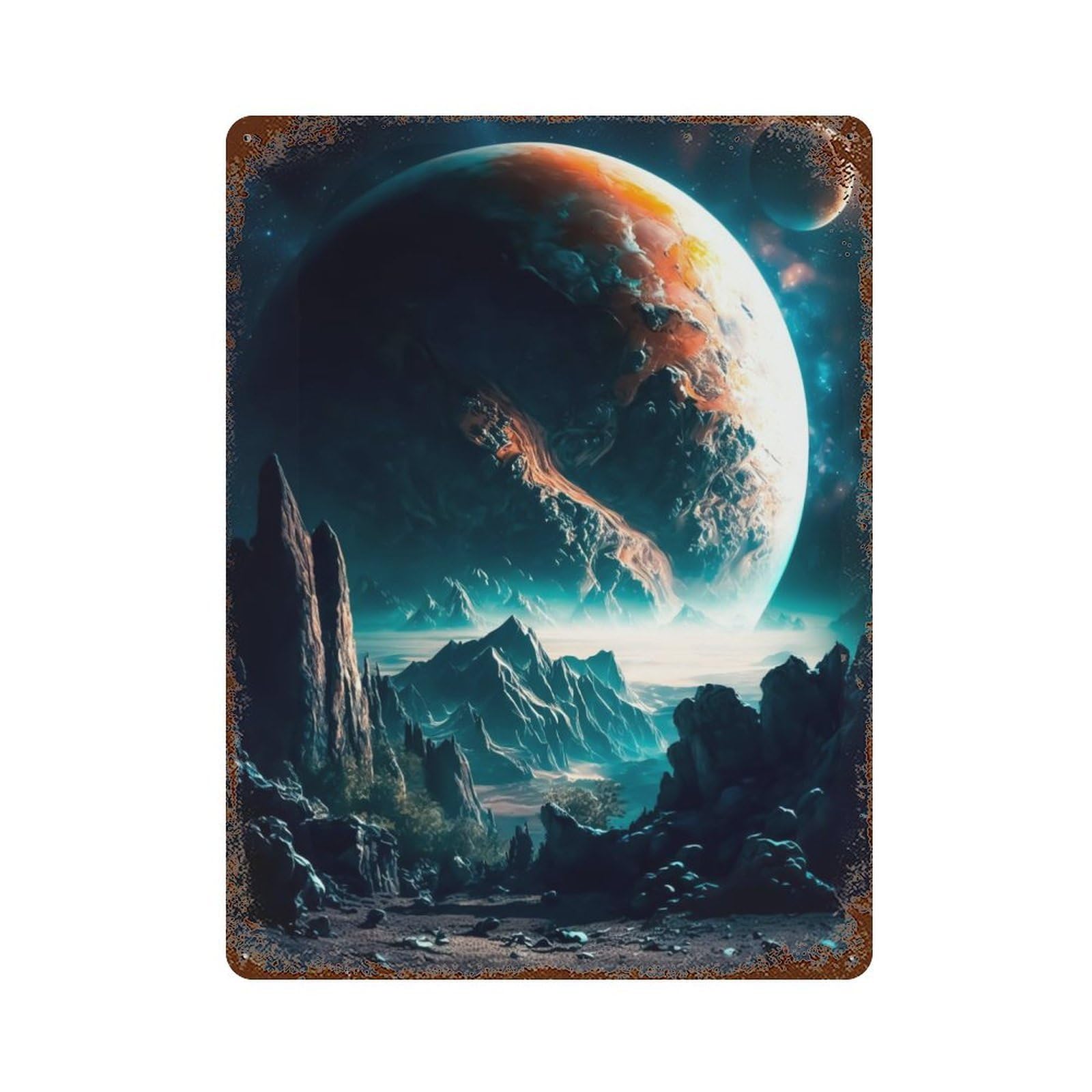Rust Effect Martian Nature Aged Metal Wall Plaque 15.7"x11.8", Rustic Home Decor for Bistro, Counter And Cafe Decor