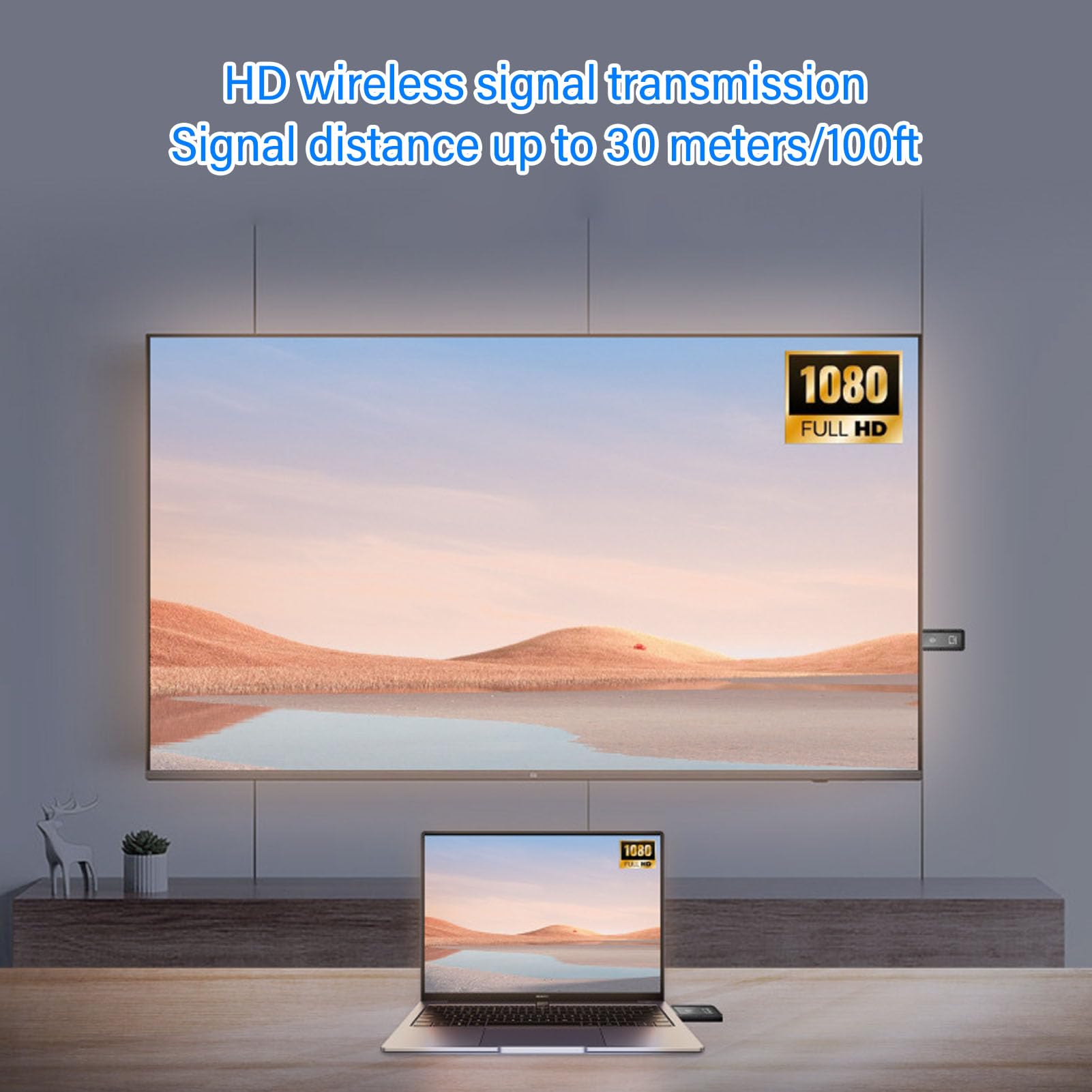 Émetteur et Récepteur sans Fil Compatible 4K Plug and Play Longue Portée 5 GHz Adaptable avec PC, Ordinateur Portable, Appareil Photo, Boîtier TV pour écran de Projecteur HDTV