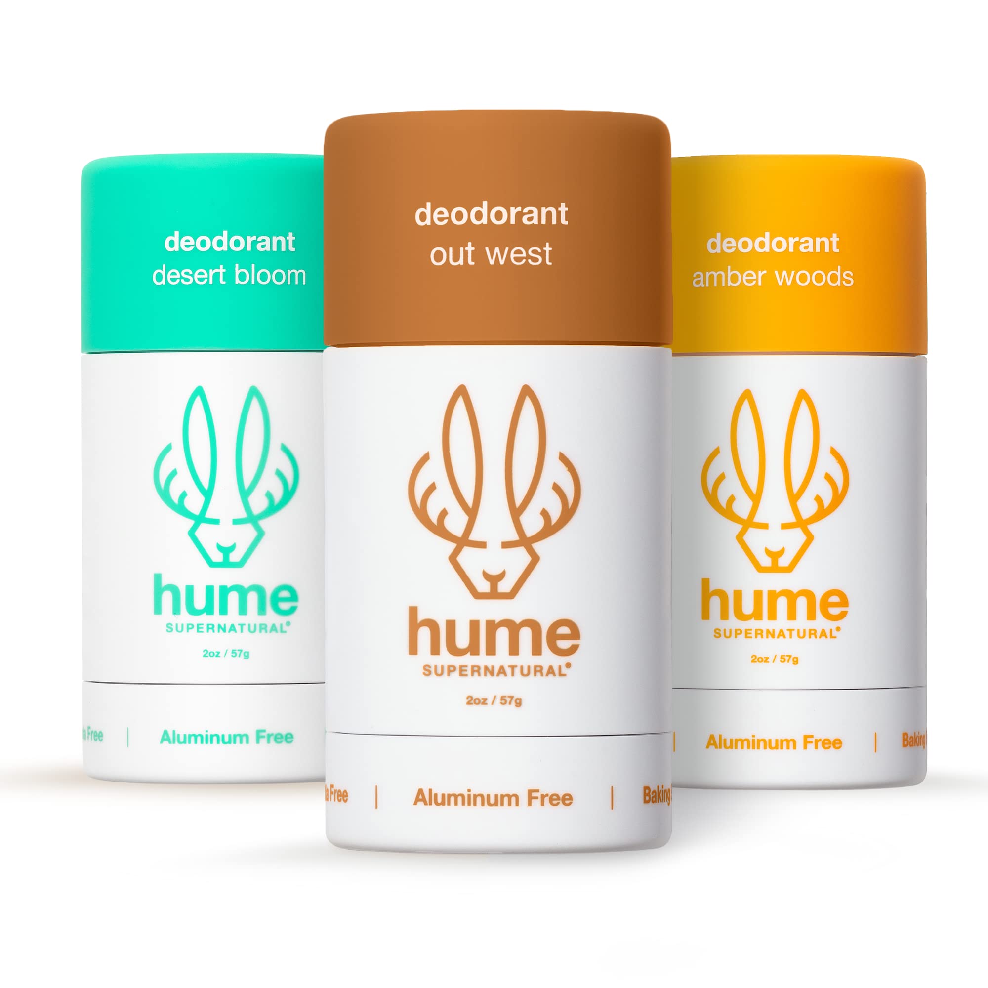 HUME SUPERNATURAL Aluminium Free Roll On Deodorant for Women and Men - Probiotic and Plant Based - Absorbs Long Lasting Moisture - Clean and Effective - Desert Bloom, Out West & Amber Woo