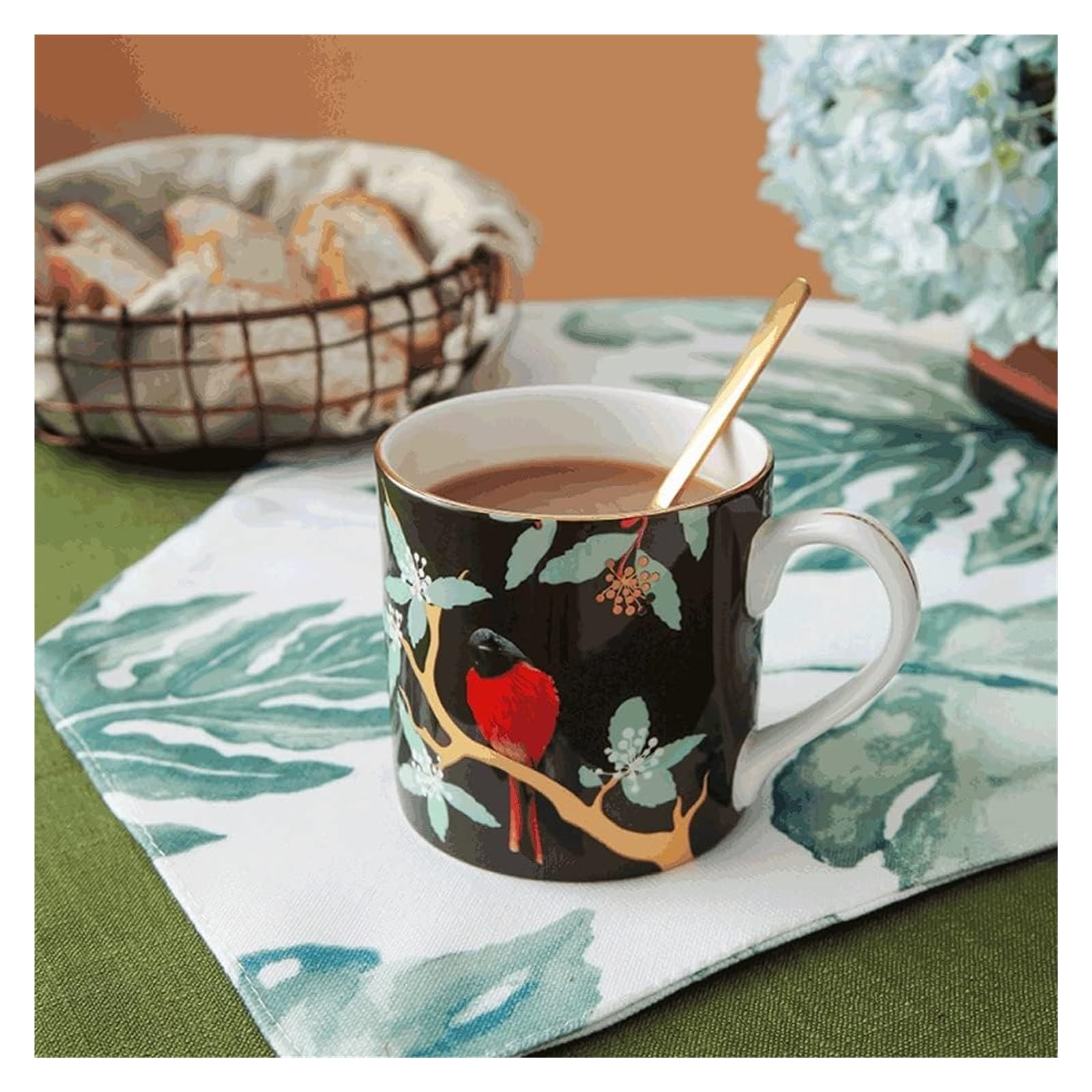 Kubek Kubek z porcelany kostnej ręcznie malowany kubek do kawy, 250ML kreatywna filiżanka do kawy w stylu chińskim, wielofunkcyjny kubek do napojów ze złotym rysunkiem Kawiarnia (Color : Red)