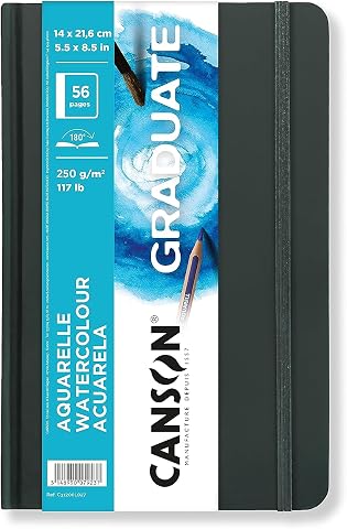 CANSON Graduate Book, eskiz defteri, çift taraflı: soğuk preslenmiş ve ince taneli, 250 g/m², sert eskiz defteri, 21,6 x 14 cm, beyaz, 56 yaprak
