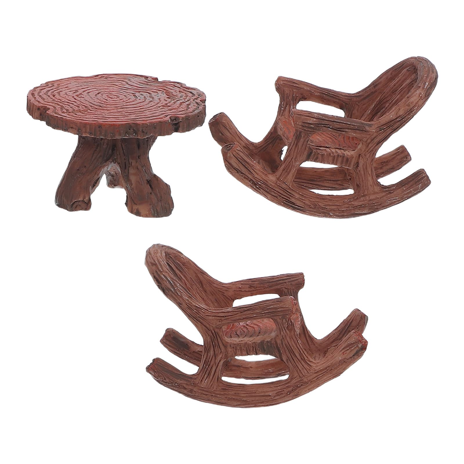 Muebles para jardín de hadas con 2 mini mecedoras y mesa de tronco 7