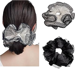 FASELE シュシュ ヘアゴム 髪ゴム ボリューム 優雅的 レース ヘアアクセサリー 大きめ おしゃれ 大人 髪留め レディース エレガント 髪飾り 髪に優しい ギフト プレゼント(2個セット)