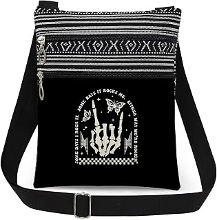 Skeleton Rock Hand Print Woman Crossbody Bag Adjustable Man Shoulder Bag with Zipper Edgy Gift for Concert Nights Unisex Birthdays Outdoor Travel Messenger Bags