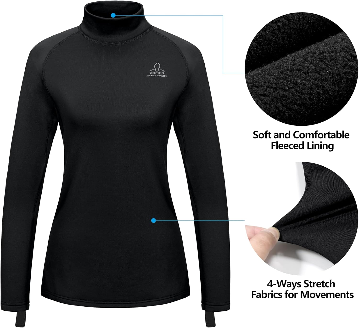Dasawamedh Women's Fleece Thermal Underwear Set Lightweight Warm Base Layers Long Johns for Hiking Skiing Diving