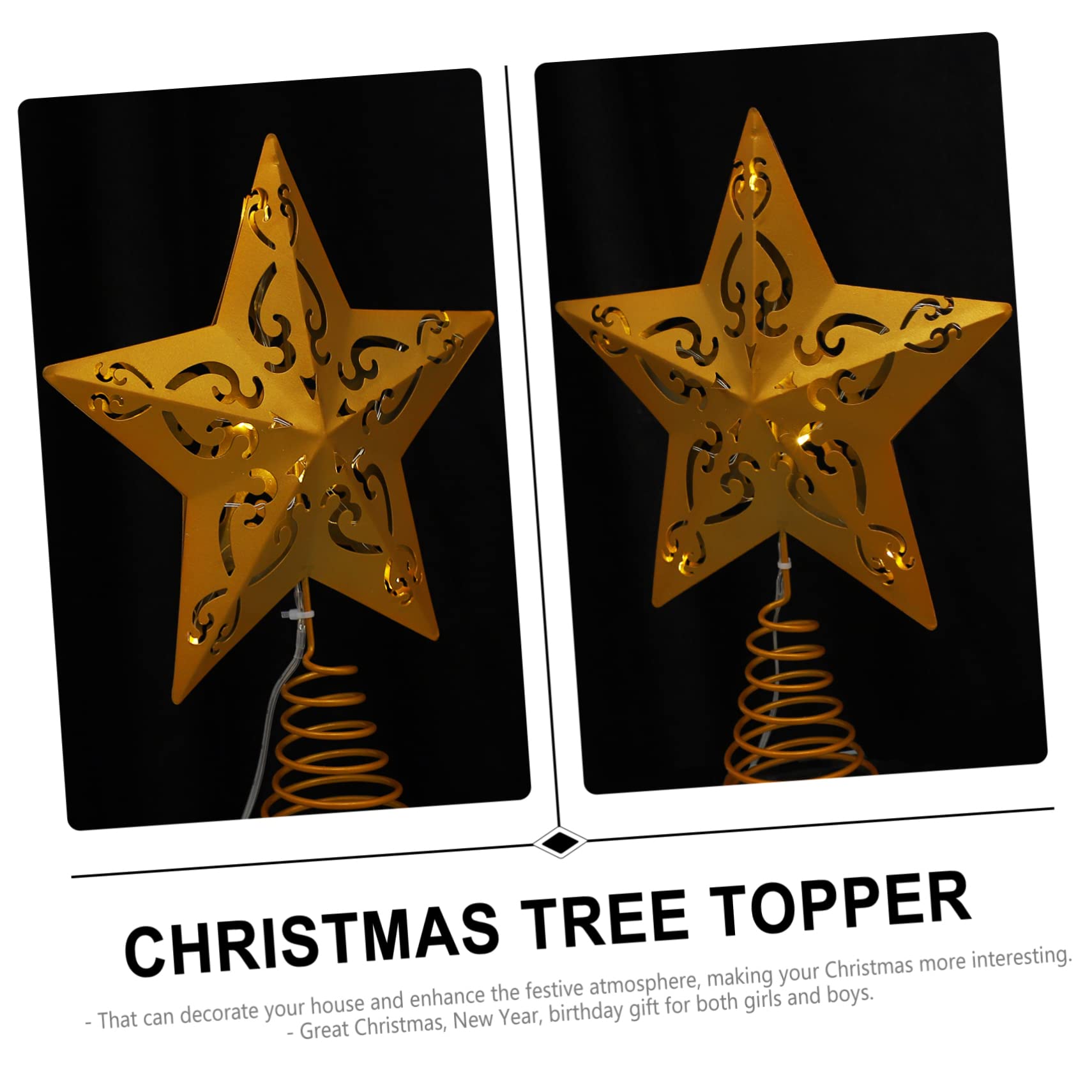 TOPBATHY 2 Piezas Estrella De La Copa del Árbol Navidad Ligero Luces Decoración De Las Copas De Los Árboles Decoración De Adorno De Árbol Dorado Topper De Árbol Iluminado Planchar Golden