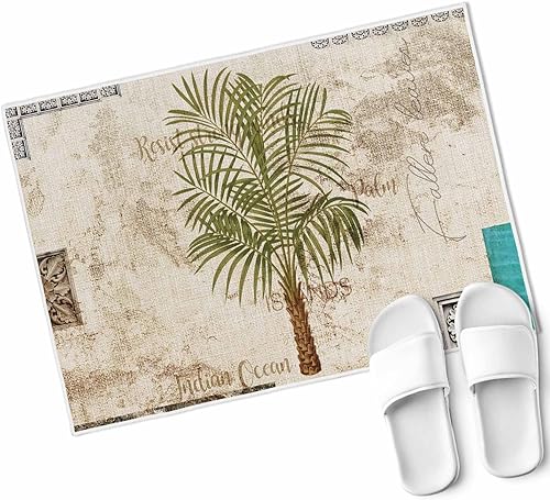 Tapete de baño retro con palmera, tapete suave para baño, ducha, bañera, cocina, puerta, lavable, tapete para dormitorio, cuarto de servicio,