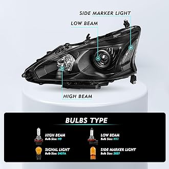 Headlight Assembly Compatible with 2013 2014 2015 Nissan Altima 4-Door Sedan Halogen Replacement 13 14 15 Altima 4Dr Headlamps Black Housing Clear Reflector Driver & Passenger Side