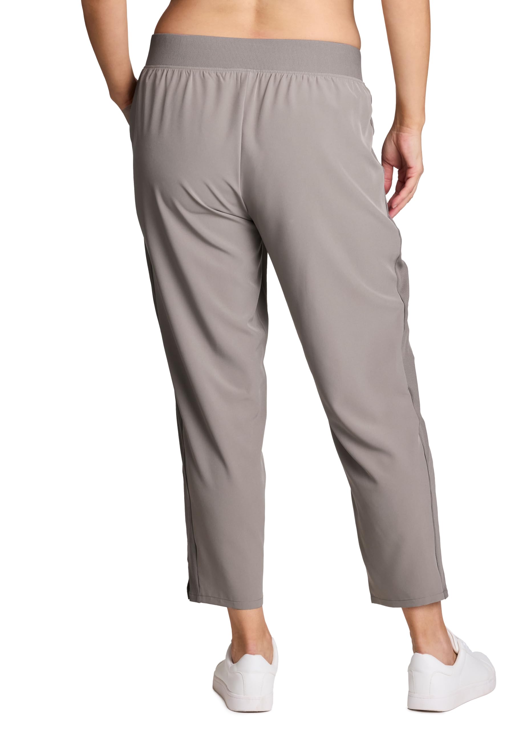RBX Activewear Women's Plus Size Ankle Pant with Pockets Lightweight Quick Drying Woven Straight Leg Pants Ribbed Side Driftwood 3X