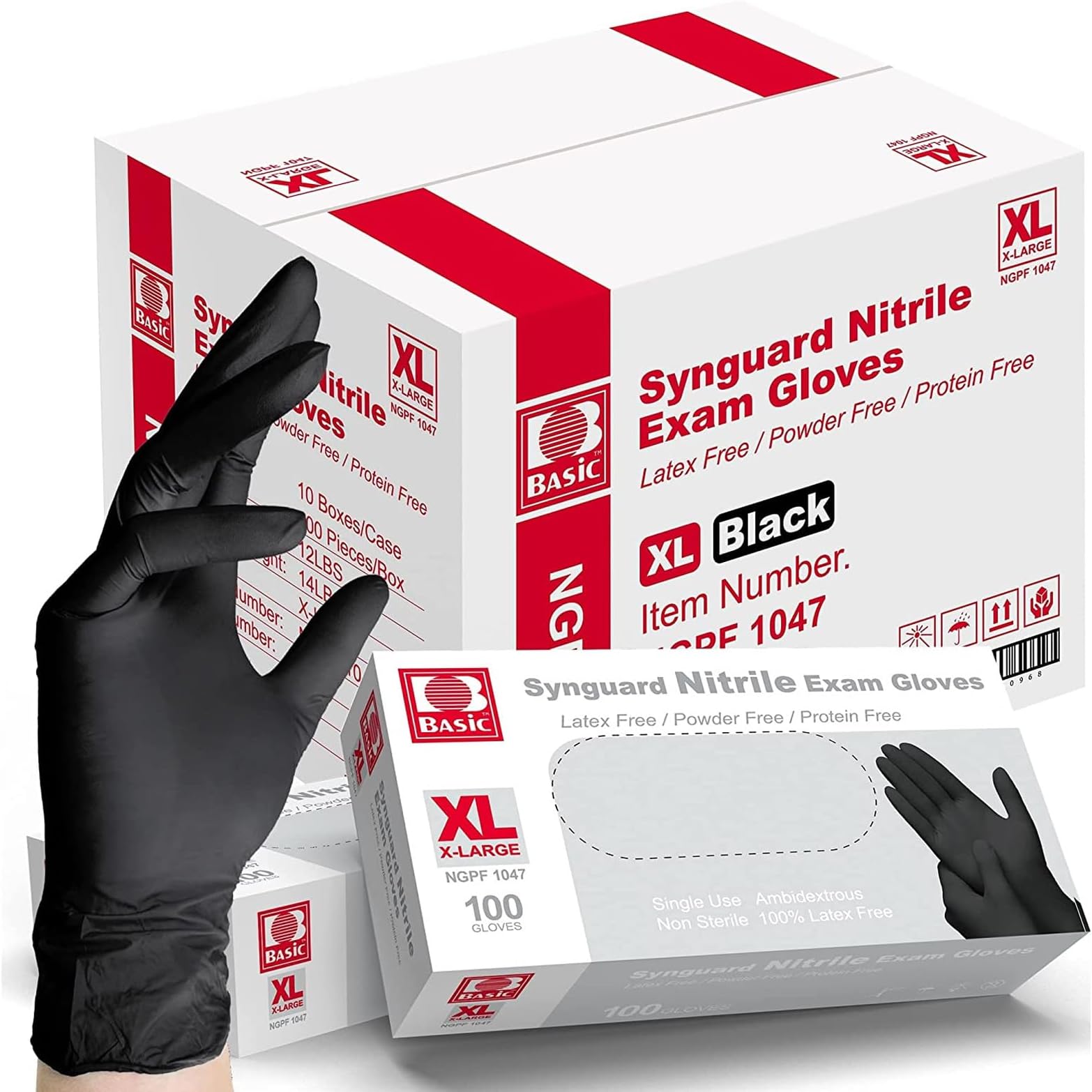 Intco Basic Medical BLACK Nitrile Exam Gloves, 5 Mil,- Latex-Free & Powder-Free, Case of 1000 (XLarge-1000)