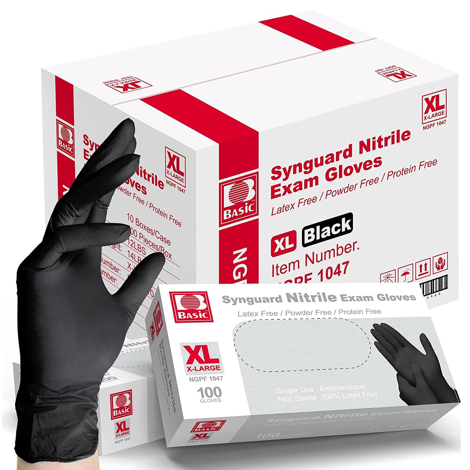 Intco Basic Medical BLACK Nitrile Exam Gloves, 5 Mil,- Latex-Free & Powder-Free, Case of 1000 (XLarge-1000)