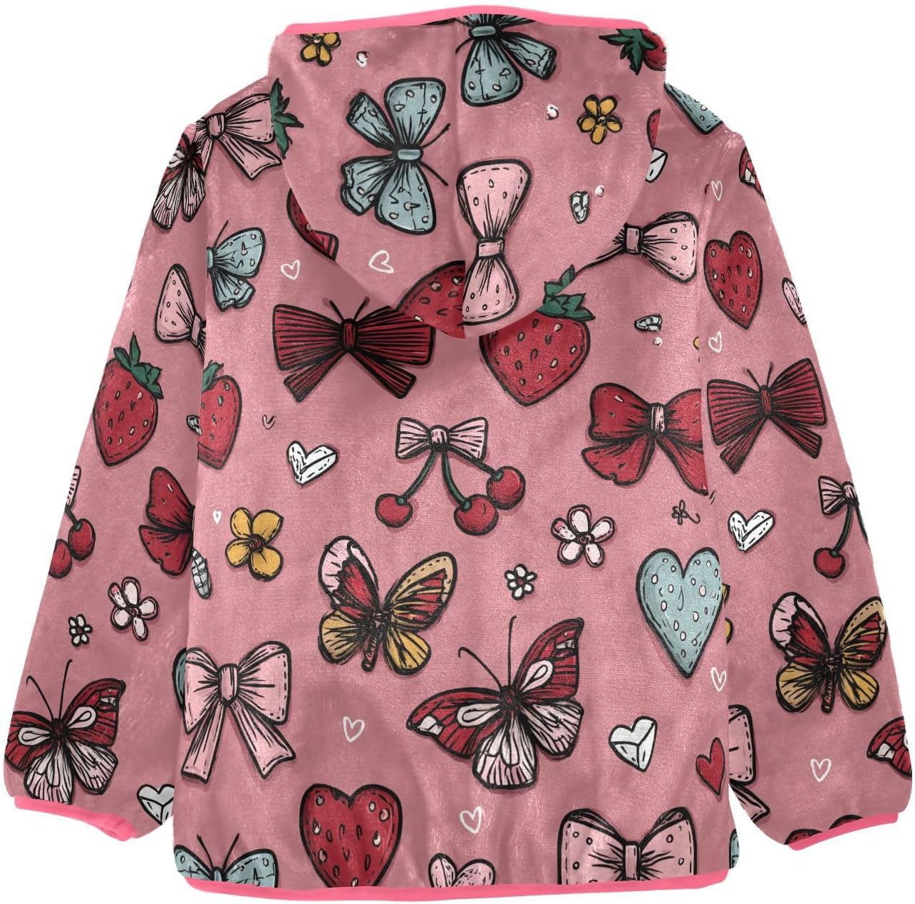 Girls Hoodie Outfit Strawberry Butterfly Love Pattern Zipper Sweatshirt Coat Fleece Jacket for Kids 3-10T
