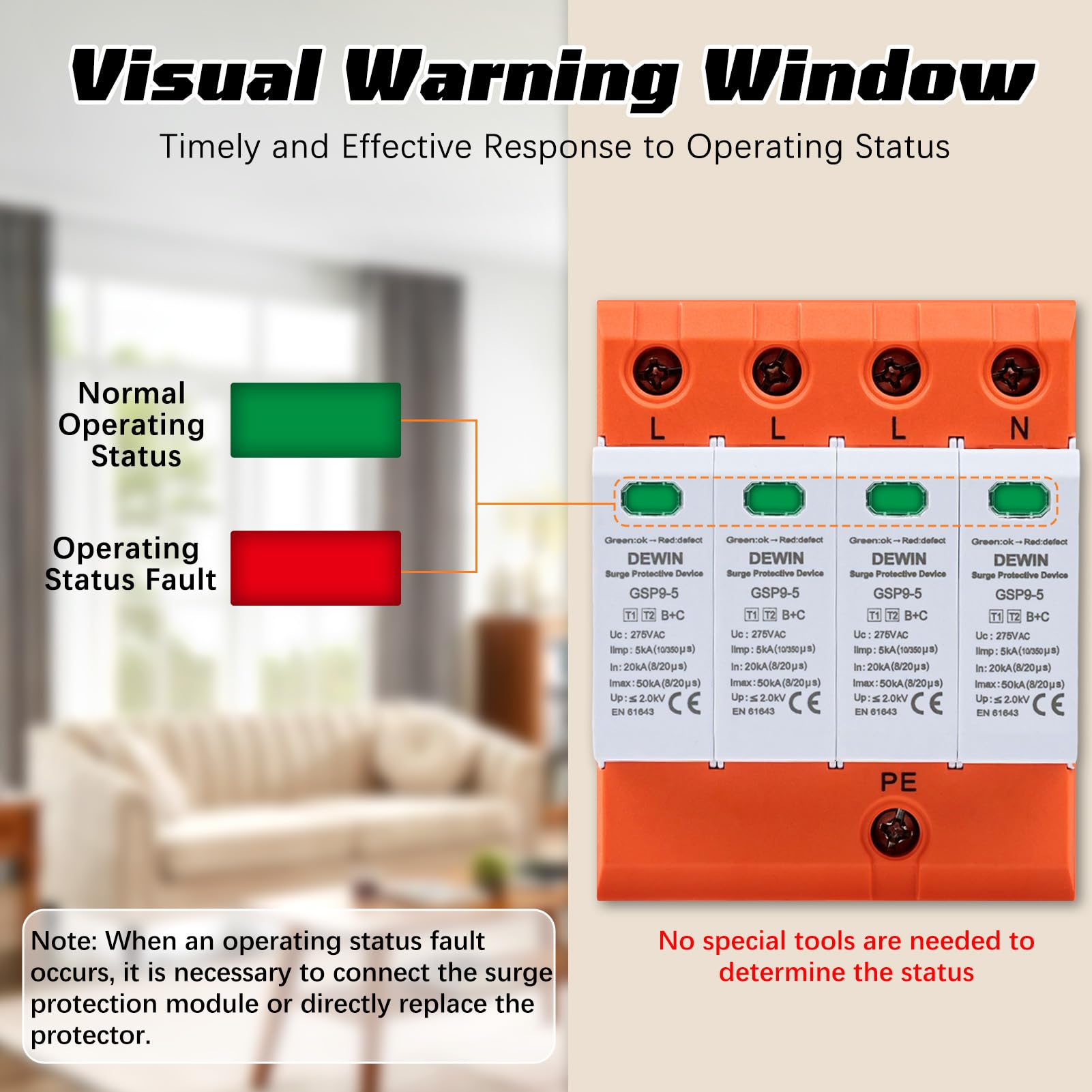 Scaricatore di Sovratensione tipo 1 e 2, 4P AC275V Scaricatori di Sovratensione 20kA~50kA Protezione da Sovratensione per Protezione Elettrica Casa Ufficio e Impianti (SPD Tipo 1+2, T1+T2, B+C)