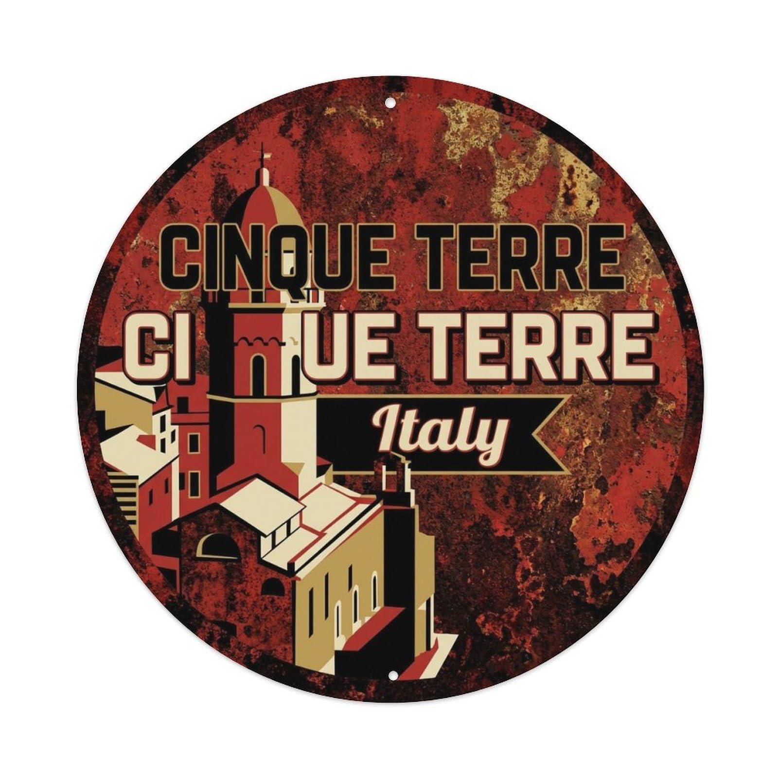 Vintage Travel Cinque Terre Italy Monument Metal Tin Sign