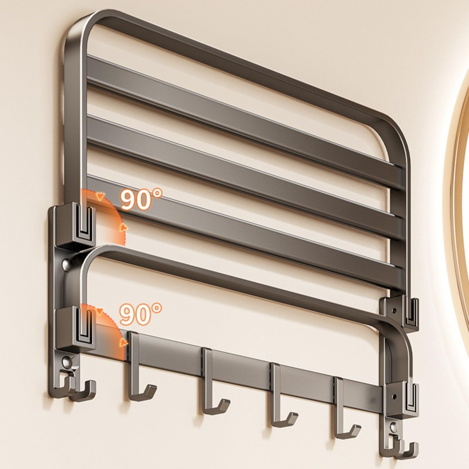 Toallero sin taladrar, toallero de baño Adhesivo, toallero de Pared con múltiples Ganchos, toallero de baño Cocina, 60 cm Gris