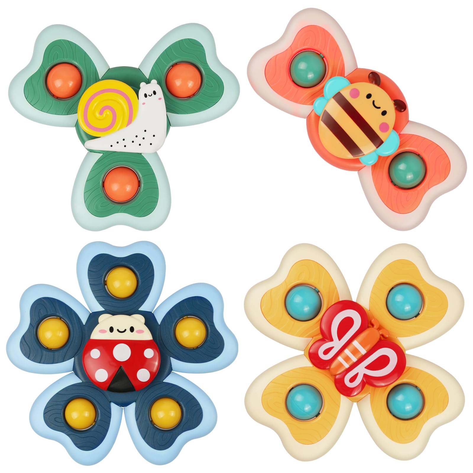 Vicloon Giocattolo a Ventosa per Bambini, 4pcs Giocattoli Sensoriali per Vasca da Bagno, Animali Colorati Spinning Top per Il Bagnetto per Bambini, Sollievo dall'Ansia Regali (Insetto)