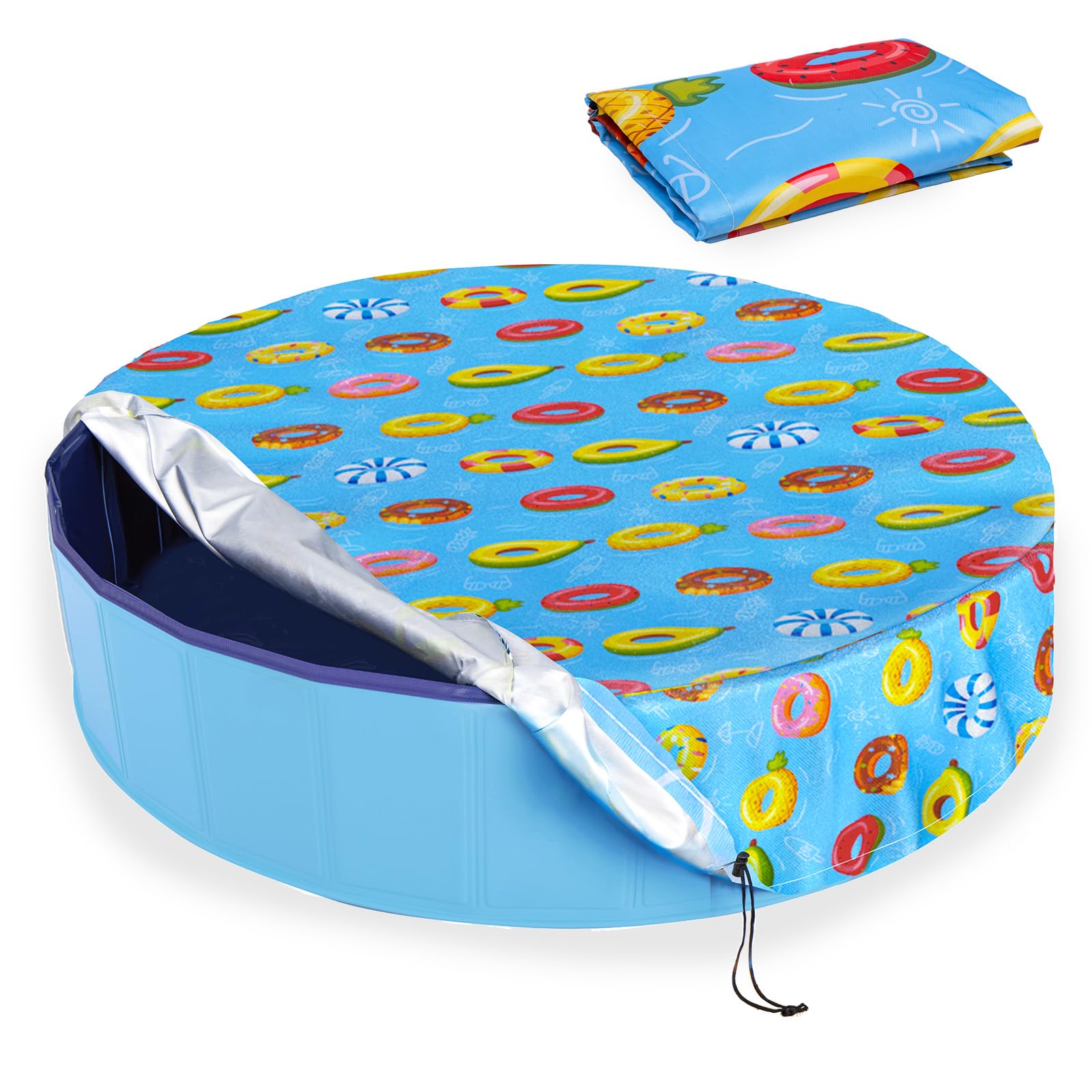 Docuwee Round Dog Pool Cover 71", Foldable Kiddie Solar Cover Fit Dog Collapsible Swimming Pool, Pets Kids Bath Tub, Anti-UV Dustproof Safety Pool
