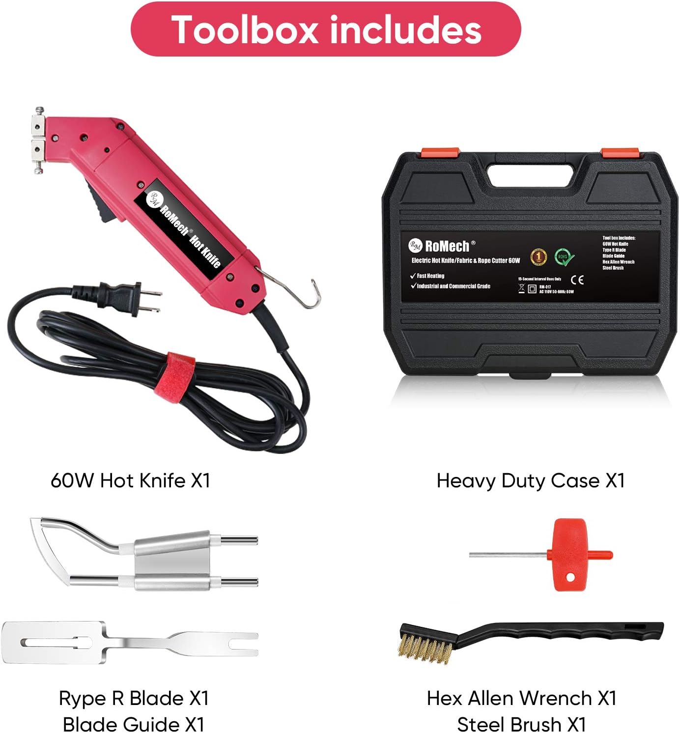 Exclusive Discount 60% Price RoMech Rope Cutter Fabric Cutter - Pro Electric Hot Knife Heat Sealer with Non-adjustable Power (60W) - Cutting Tool Kit- with Blades & Accessories (RM-017)