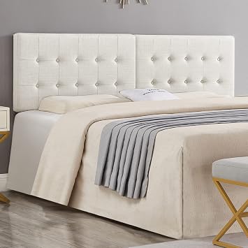 24KF Ivory Wall Mounted Tufted Button King Headboard, Fashionable Linen Padded King/CA King Size Headboard-6035-K-Ivory