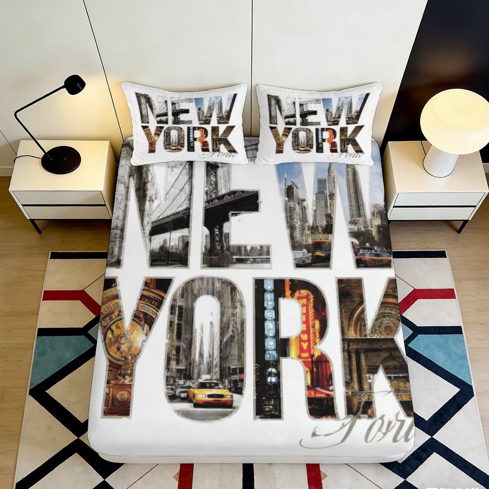 3D Printed New York Cityscape Fitted Sheet Microfiber Urban Skyline Bed Cover for Bedroom Guest Room Decor 90x200x25cm