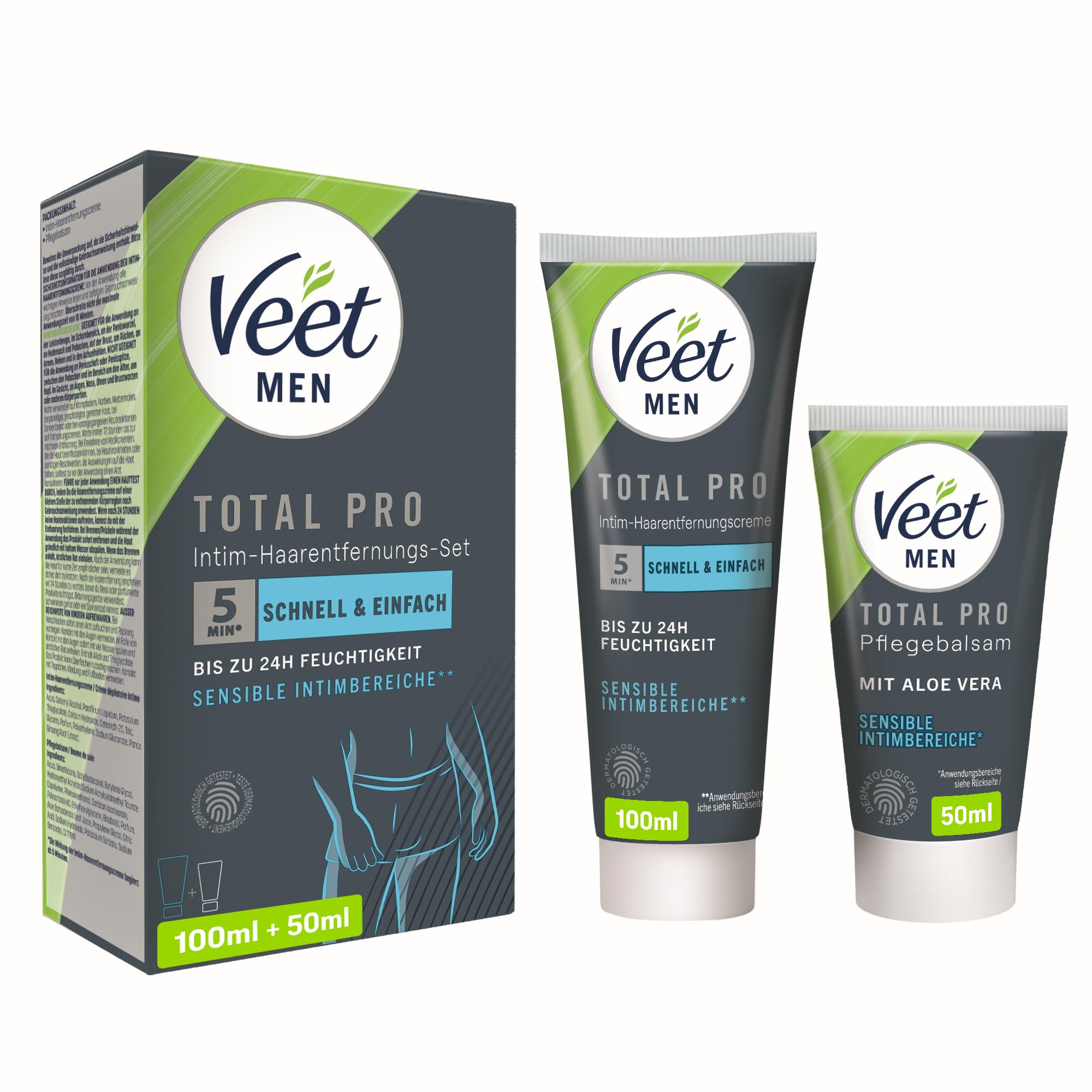 Veet Men Intim-Haarentfernungs-Set - Enthaarungscreme für den Intimbereich, für Männer - 100 ml Tube & 50 ml Pflegebalsam