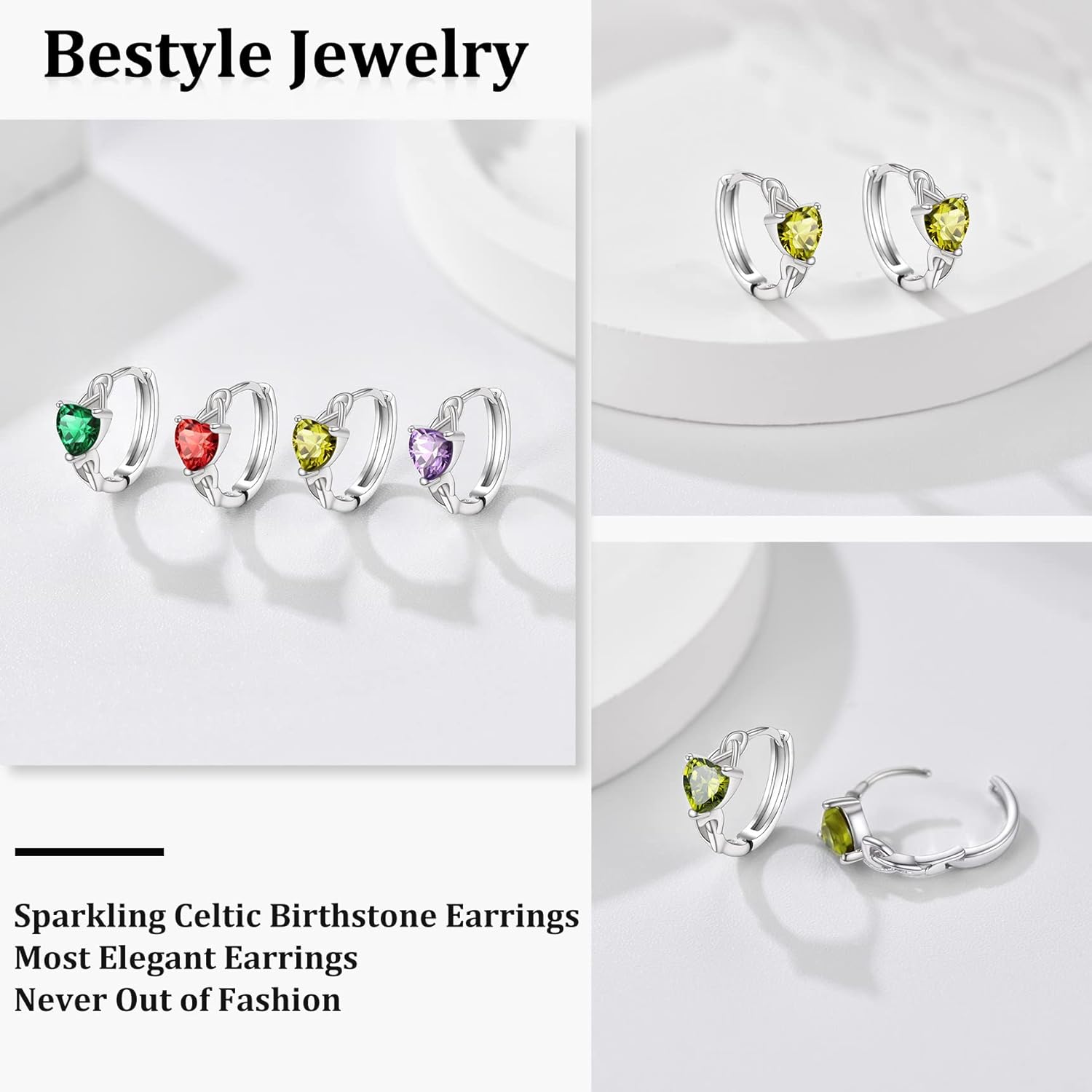 Bestyle 925 Sterling Silver Huggie Hoop Earrings Small Birthstone Hoop Earrings for Women Hypoallergenic Silver Huggie Earring,Great Birthday Earrings Gift for Daughter Wife Mom