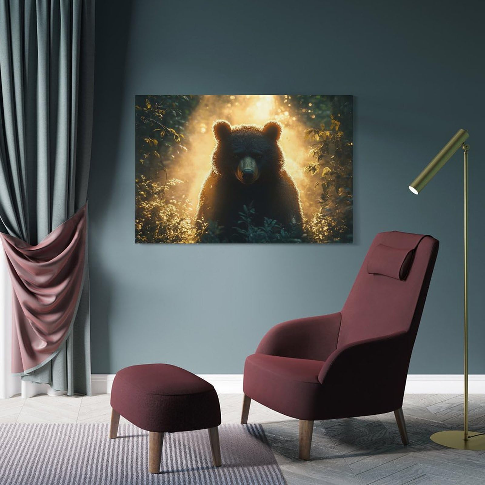 Junmoney Bear in Sunlight Room Decor Wall Art, 24x36inch(60x90cm), for Bedroom, Guest Room Or Reading Nook, Home Artwork with A Soft Interior Feel