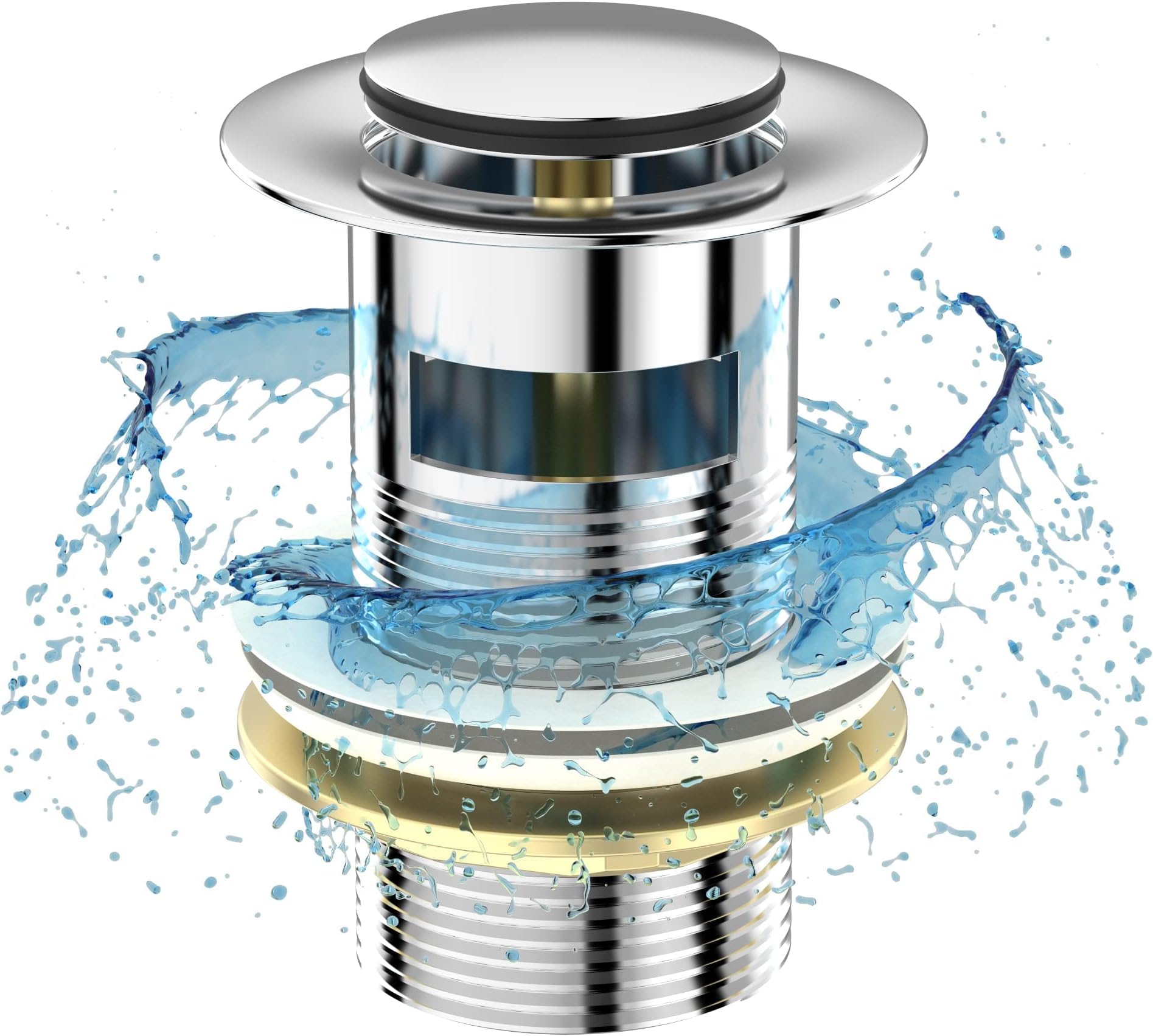 Bonicxane Click Clack Basin Sink Waste - Slotted Pop Up Sink Plug in Chrome Finish - Modern Bathroom Sink Waste Plug with Overflows.
