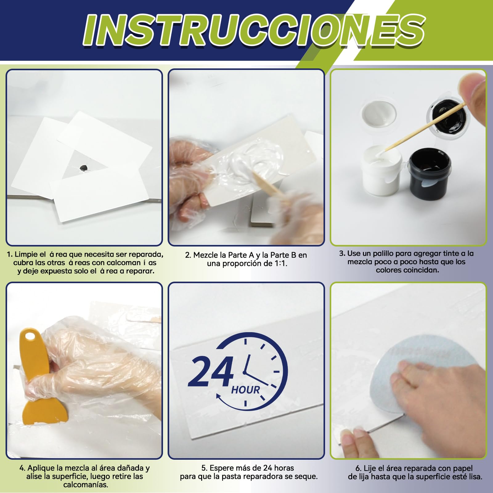 Kit Reparación Bañera Blanca, Kit Reparación Bañera, Reparación de Bañeras, Kit para Reparar Bañera Blanca, Kit Reparación Bañera para Reparar Descantillados, Arañazos, Agujeros, Grietas