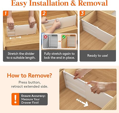 Miniatura 4 de Lifewit Paquete de 4 separadores de cajones profundos de 8 pulgadas de alto, 13.8 a 22.5 pulgadas, divisores ajustables de cajones de tocador,