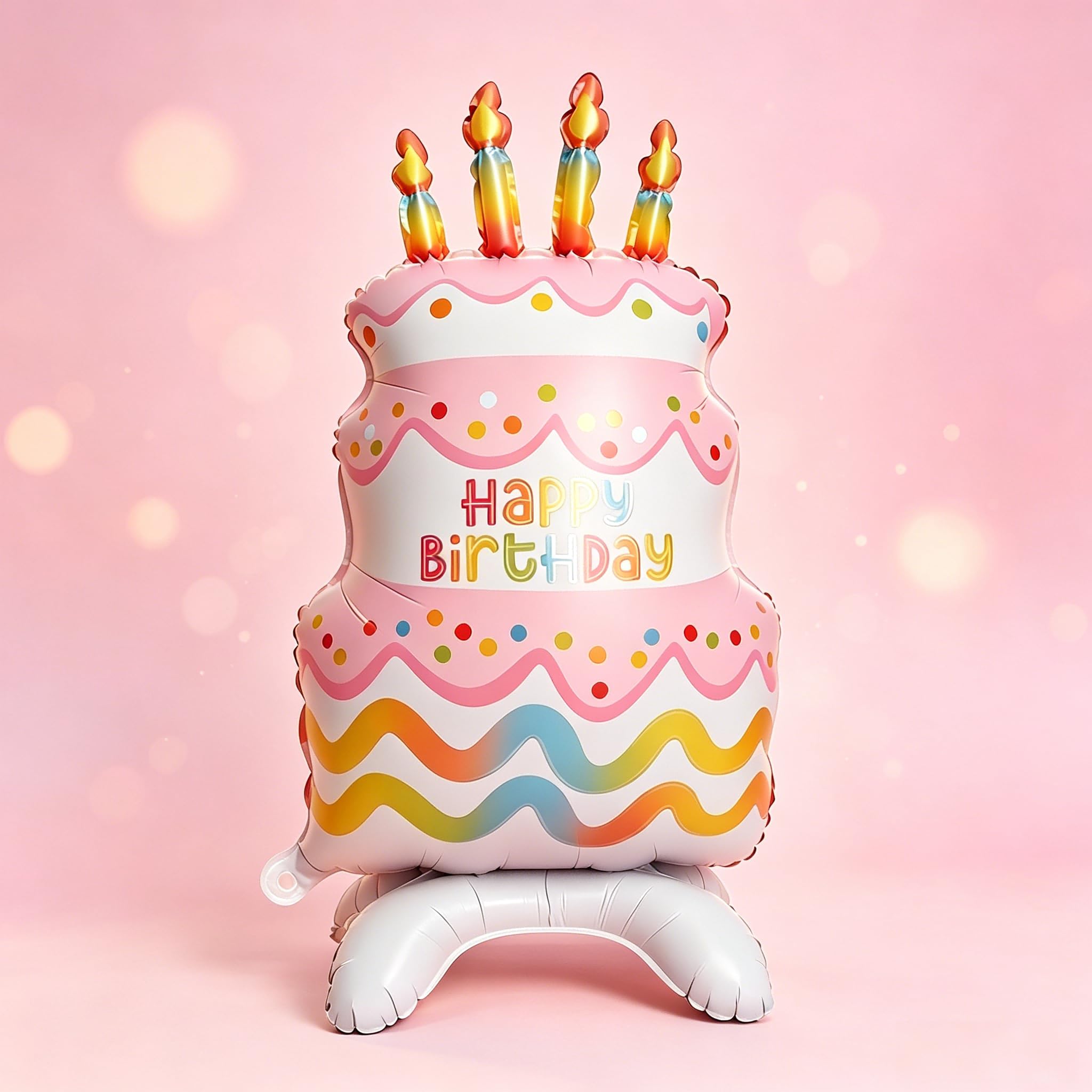 Muiltvoe Self Inflating Foil oons, 88x50cm Pink Three-Tier Cake oon for Women, Freestanding Birthday oons for Party Decorations, Reusable Aluminium Birthday Decor for Women