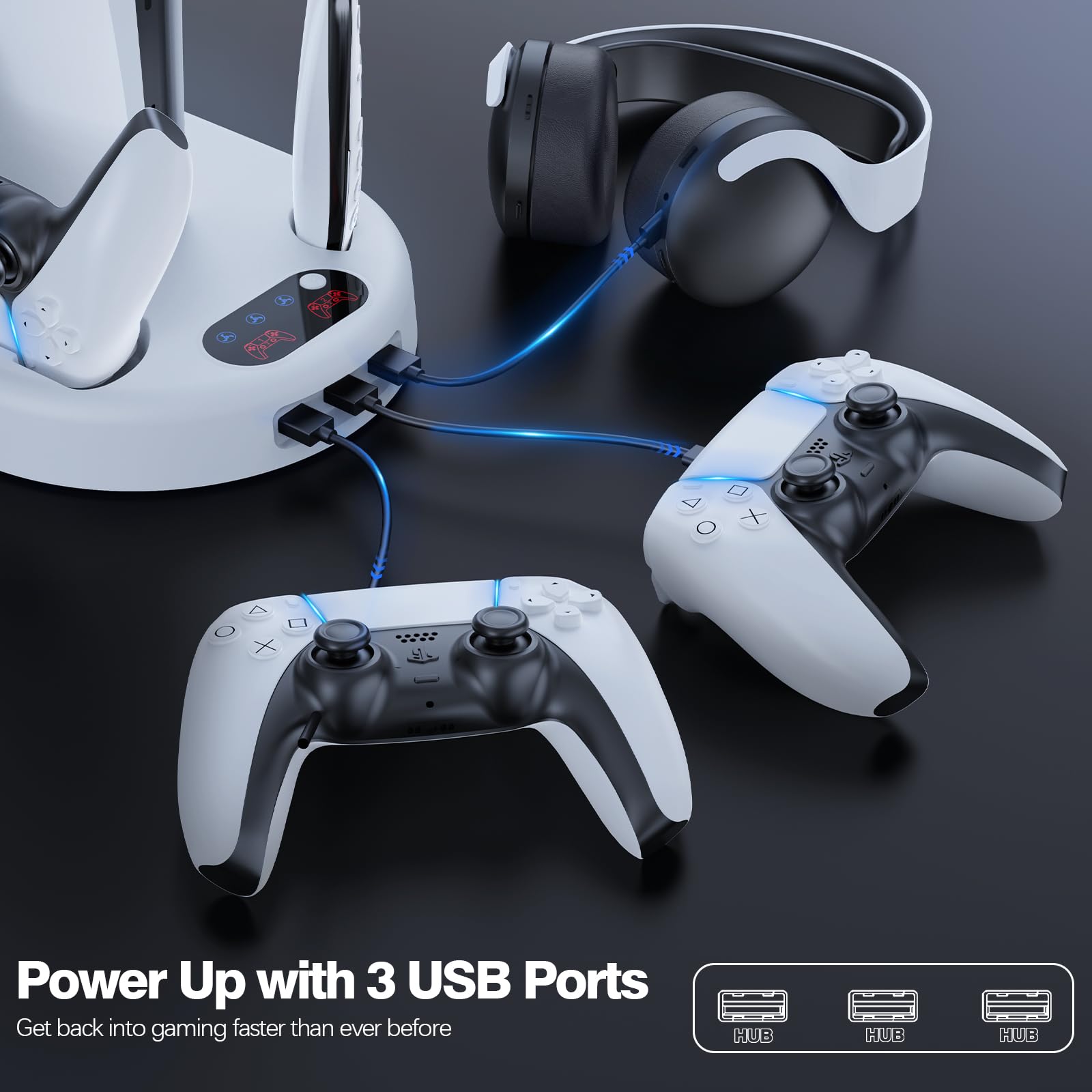 AMZDM Stacja chłodząca do PS5 Pro ze stacją ładującą do konsoli PlayStation 5 ze stacją dokującą i ładowarką PlayStation 5 Pro oraz dyskiem cienkim i cyfrowym, biała