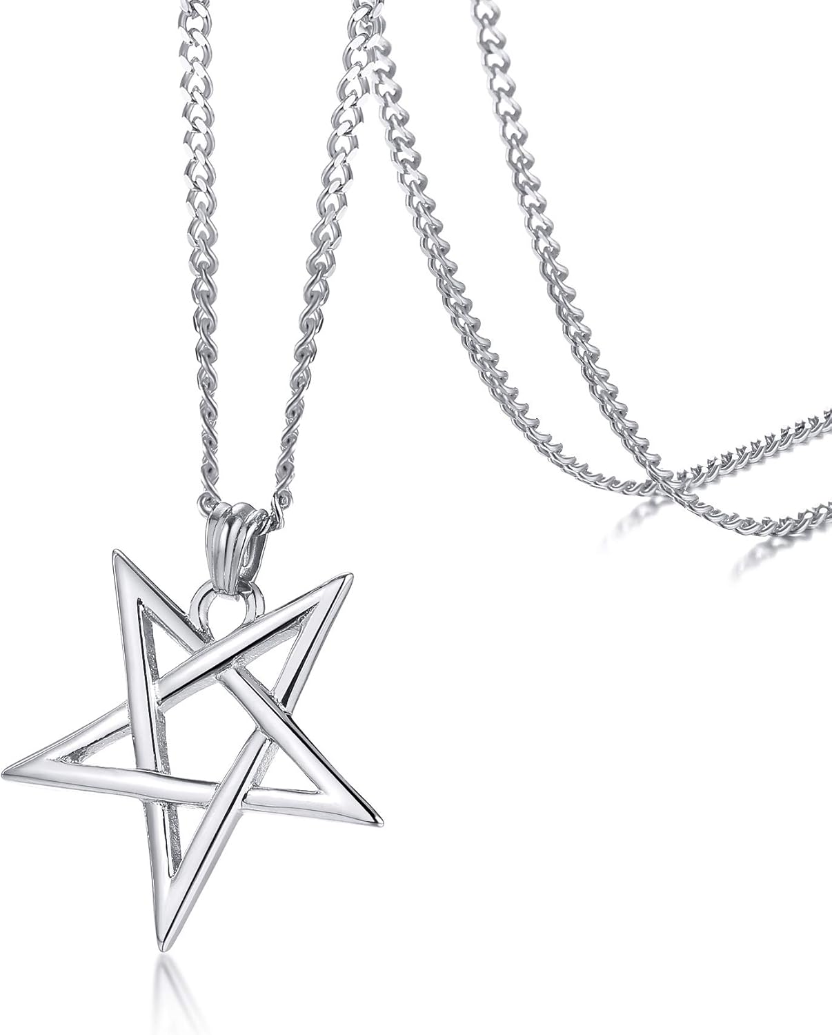 TempBeau Satanic Pentagram Baphomet Pendant Necklace - Handmade Upside Down Pentacle Link Chain, Satanism Church Punk Gothic Men Women Jewelry Gifts, 24" Satan Goat Necklace - Image 5