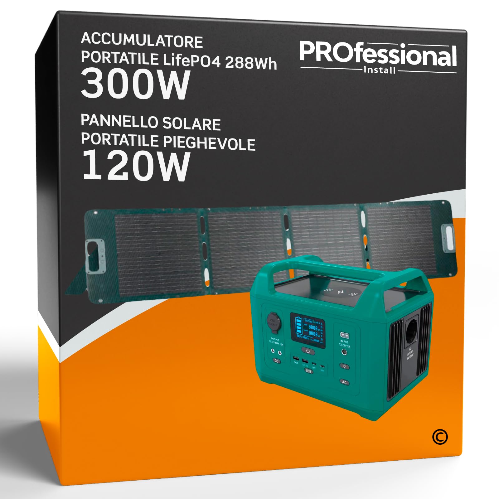 Pannello Solare con Accumulatore Portatile 300W Power Station con Batteria da 288 Wh e Pannello Solare pieghevole da 120W IP67
