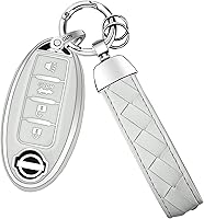 Vista 7 de Funda para llavero con llavero/llavero, funda de TPU suave de 4 botones, compatible con llave de automóvil Versa Sentra, ect (blanco)