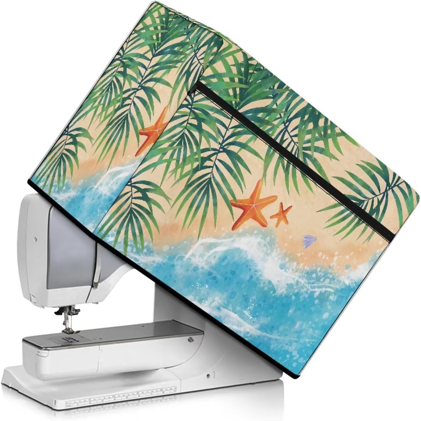 Beach Starfish Print Sewing Machine Dust Cover with Storage Pockets - Durable Protective Cover Compatible with Most Standard Singer Brother Machines
