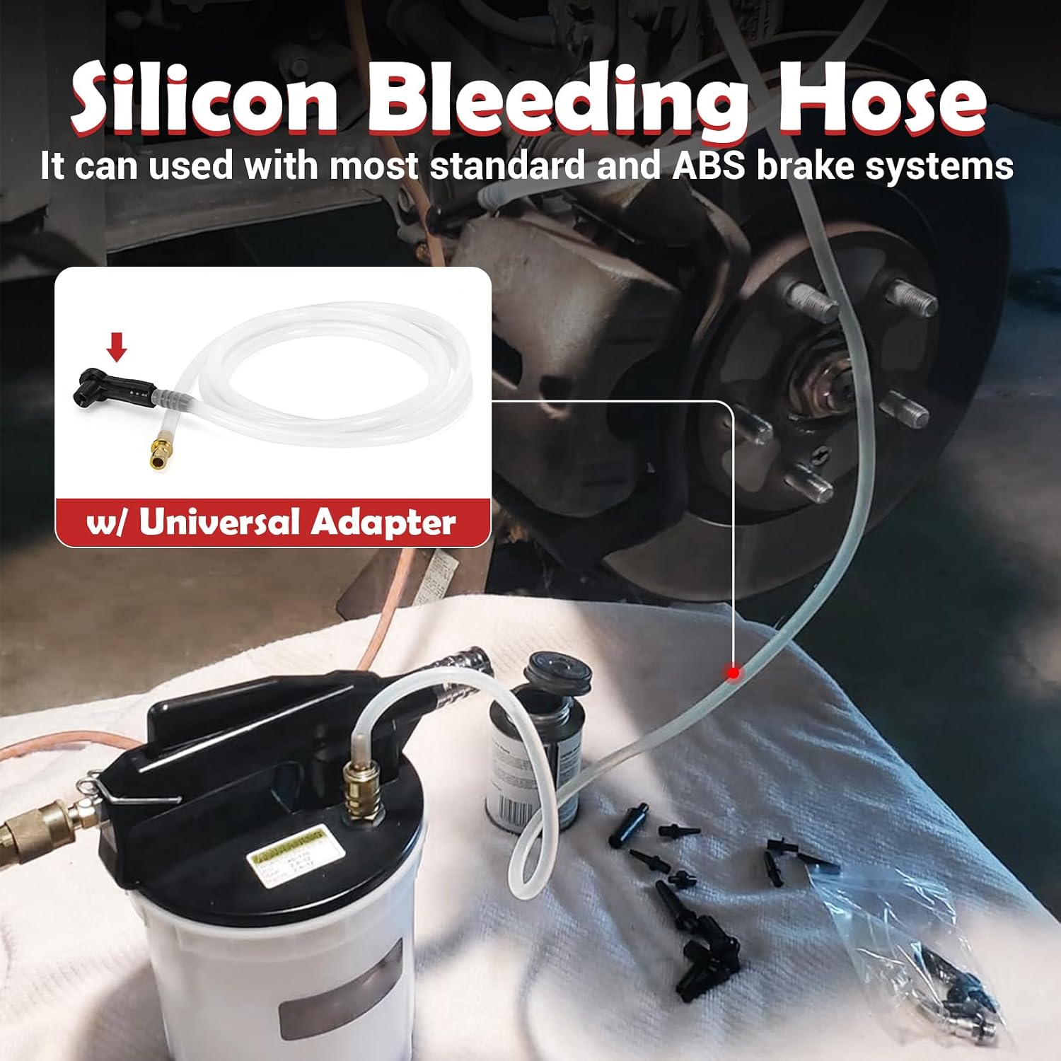 2L Brake Bleeder Vacuum Pump Kit with 1L Refilling Bottle and 2 Silicon Bleed Hoses,Pneumatic Brake Fluid Extractor Suitable for Most Brake Mast Cylinder