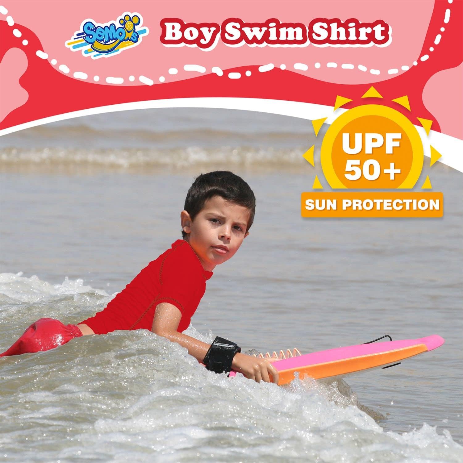 Boys Rash Guard Short Sleeve, Red UPF 50+ Sun Protection Rashguard Slim Fit Swim Shirt Fishing Surf Quick Dry Cool Beach Clothes for Toddler Youth Kids Size 10-12 Years