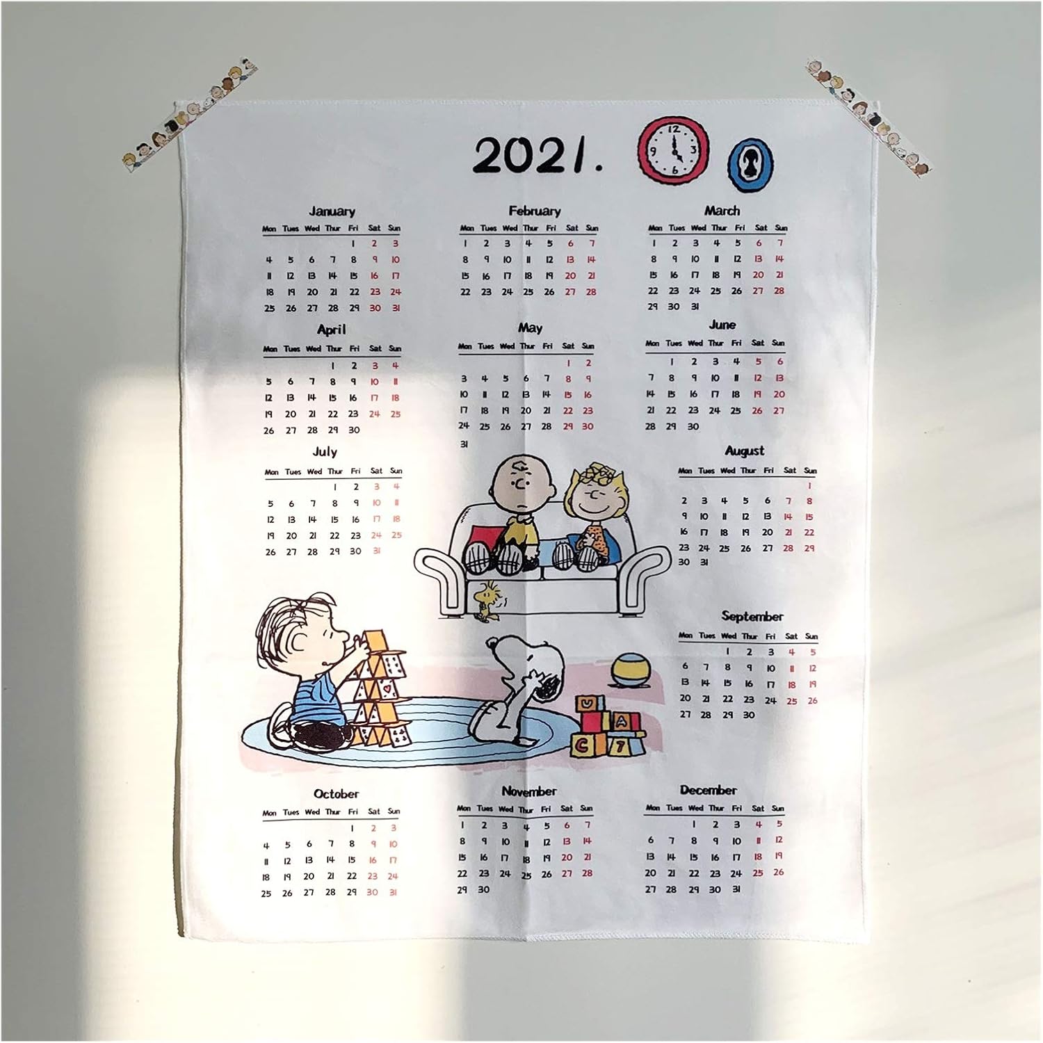 Amazon Co Jp 壁掛けカレンダー 21カレンダー犬と友達の布カレンダールームの壁の装飾カレンダータペストリーの壁掛け寝室の壁の装飾 21年 Color Calendar B サイズ 50x65cm ホーム キッチン