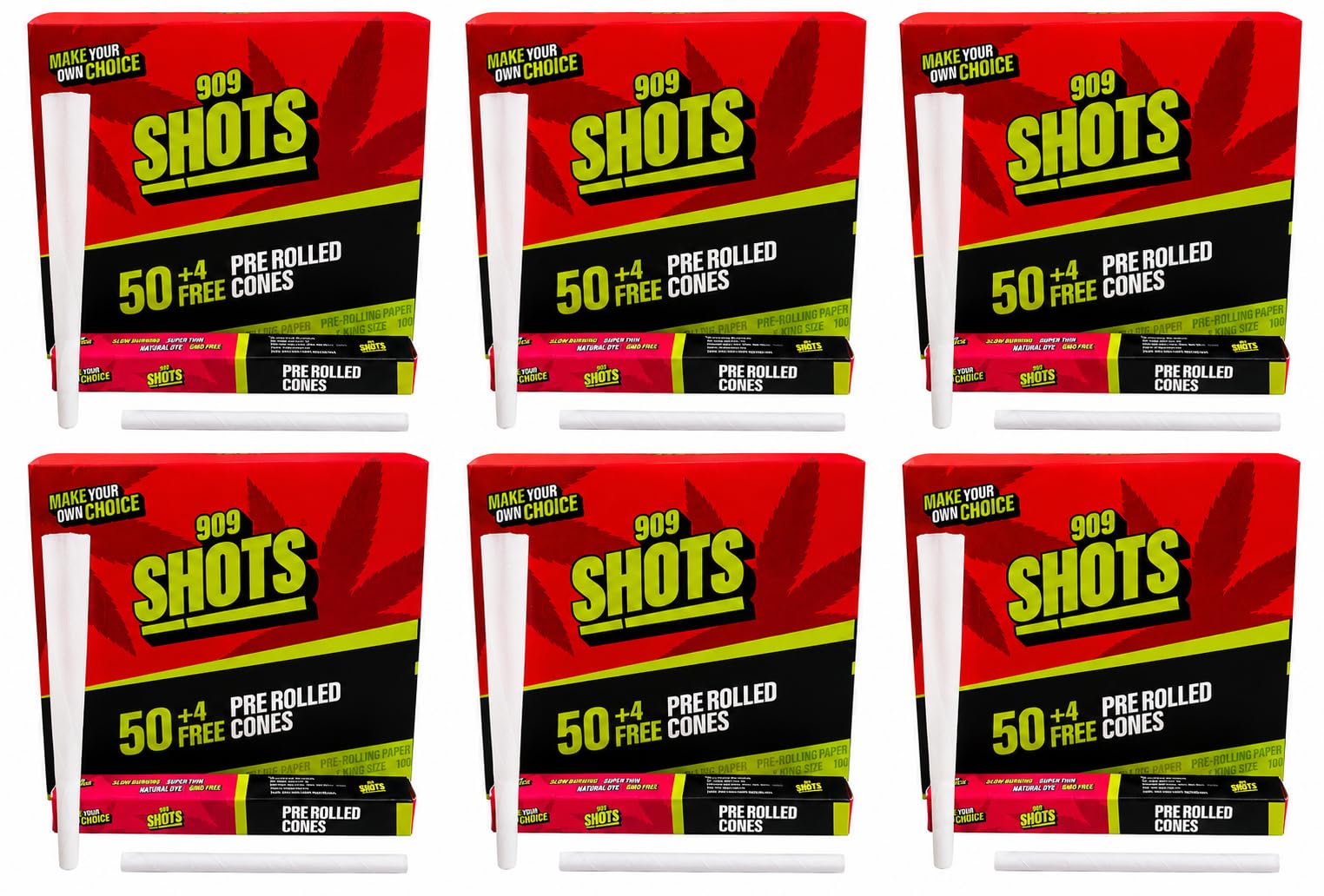 Buzzed 909 Shots Pre-rolled Cone Box, Perfect Roll Cones Double Shots Pre rolled 54 pieces cones Natural King Size 13 gsm Paper Roll (Pack of 6 Box)-image-38
