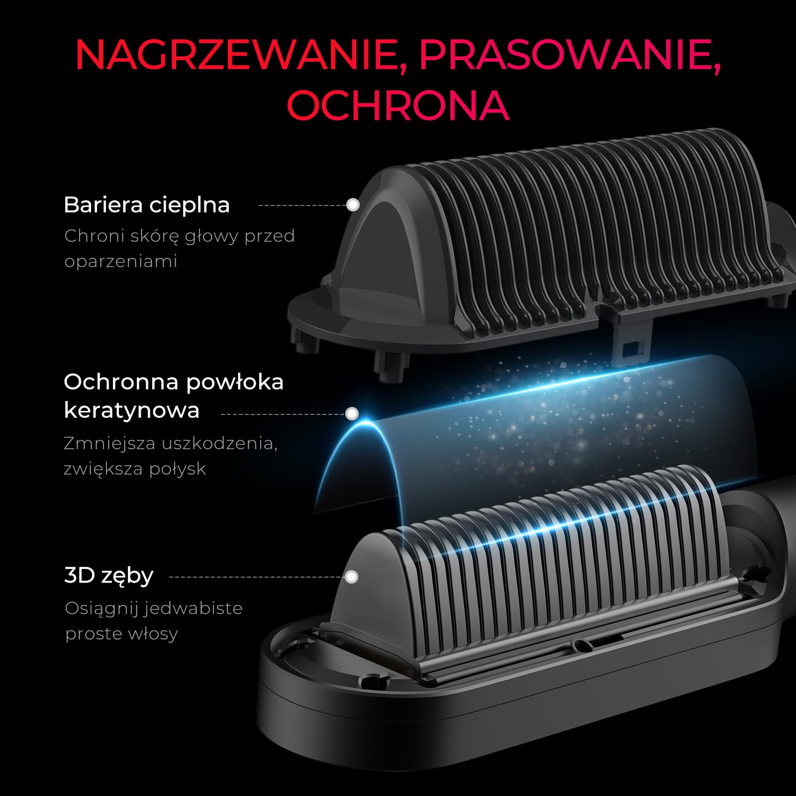 TYMO RING PLUS Ionic Hair Straightener Comb – szczotka do prostowania włosów z powłoką nano-tytanową zapewnia równomierne nagrzewanie, 9 ustawień temperatury i ekran LCD