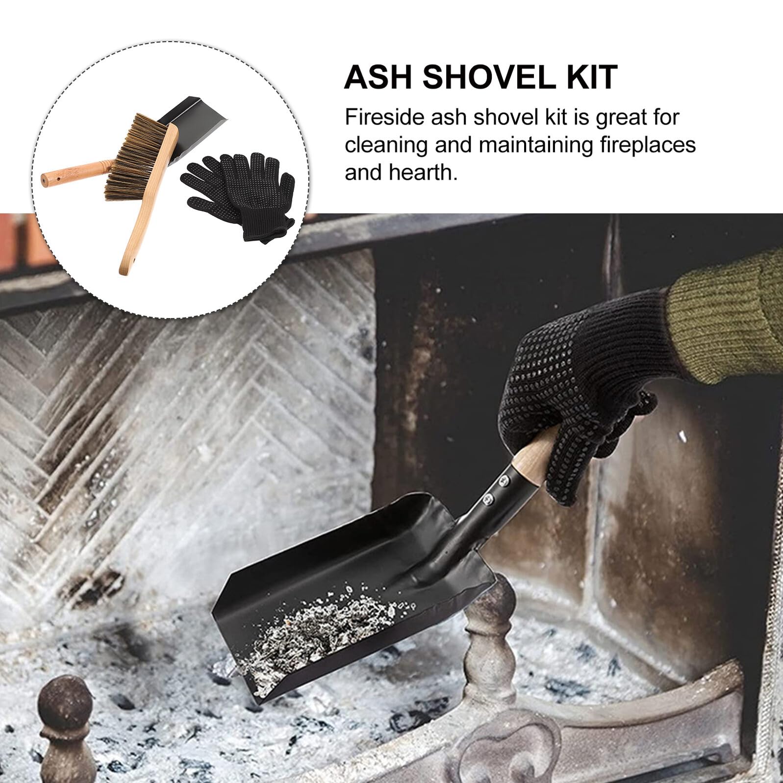 Mobestech Set Pala per Pulizia Stufa e Caminetto in Ferro Spazzola in Legno, Multiuso per Cenere Carbone e Detriti, Accessorio per Manutenzione Riscaldamento Casa