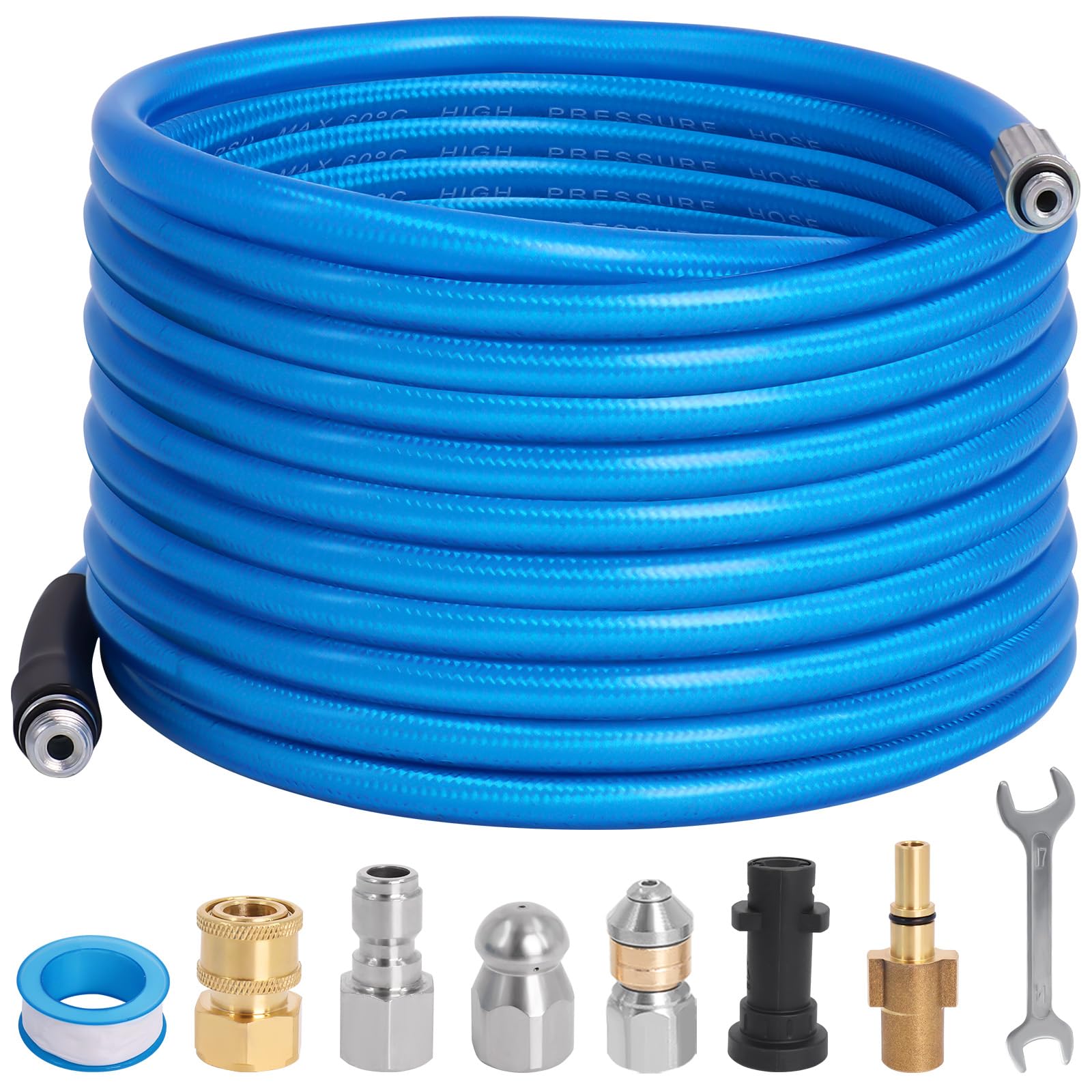 Getto di scarico per idropulitrice da 15 m, compatibile con idropulitrici Karcher serie K2-K7 e Bosch 5800 PSI per fogna, kit di pulizia con ugello a getto e ugello rotante